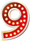 Red Number Nine with Lights PNG Clip Art Image