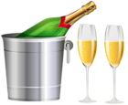 Champagne Bottle and Glasses Transparent Clip Art Image