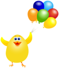 Easter Chicken with Balloons PNG Clip Art Image