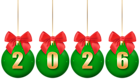 2026 Christmas Green Balls Transparent PNG Clipart