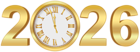 2026 Gold Clock Transparent Clip Art Image