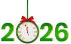 2026 with Clock Red Green PNG Clipart