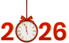 2026 with Clock Red PNG Clipart