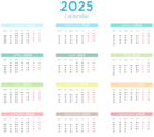 2025 Calendar with Colors Transparent Clipart.png