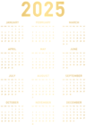2025 Gold Calendar US PNG Clipart
