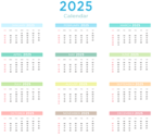 2025 US Calendar with Colors Transparent Clipart