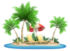 Beach Umbrella with Chairs and Palm Island PNG Clipart