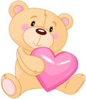 Transparent Cute Teddy with Pink Heart PNG Clipart