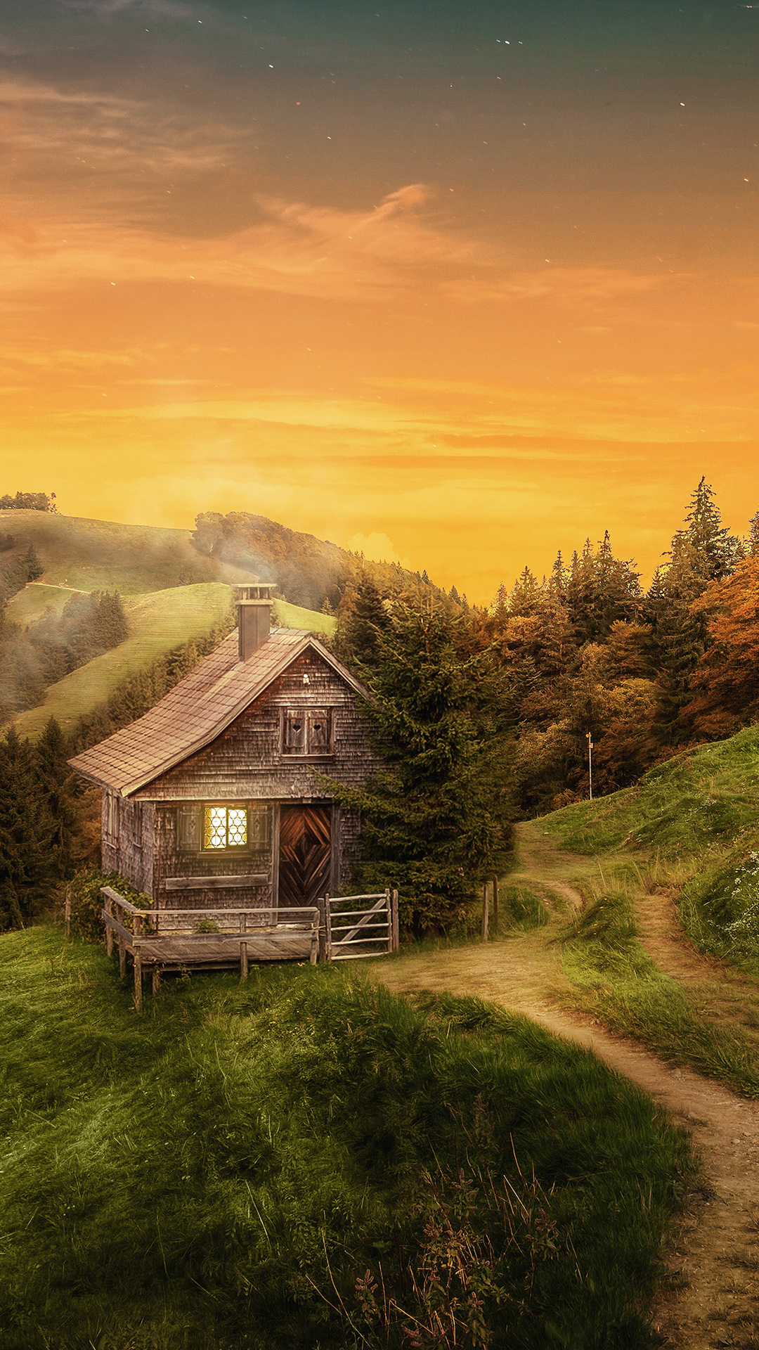 Beautiful Autumn Forest Cottage Iphone 6s Plus Wallpaper