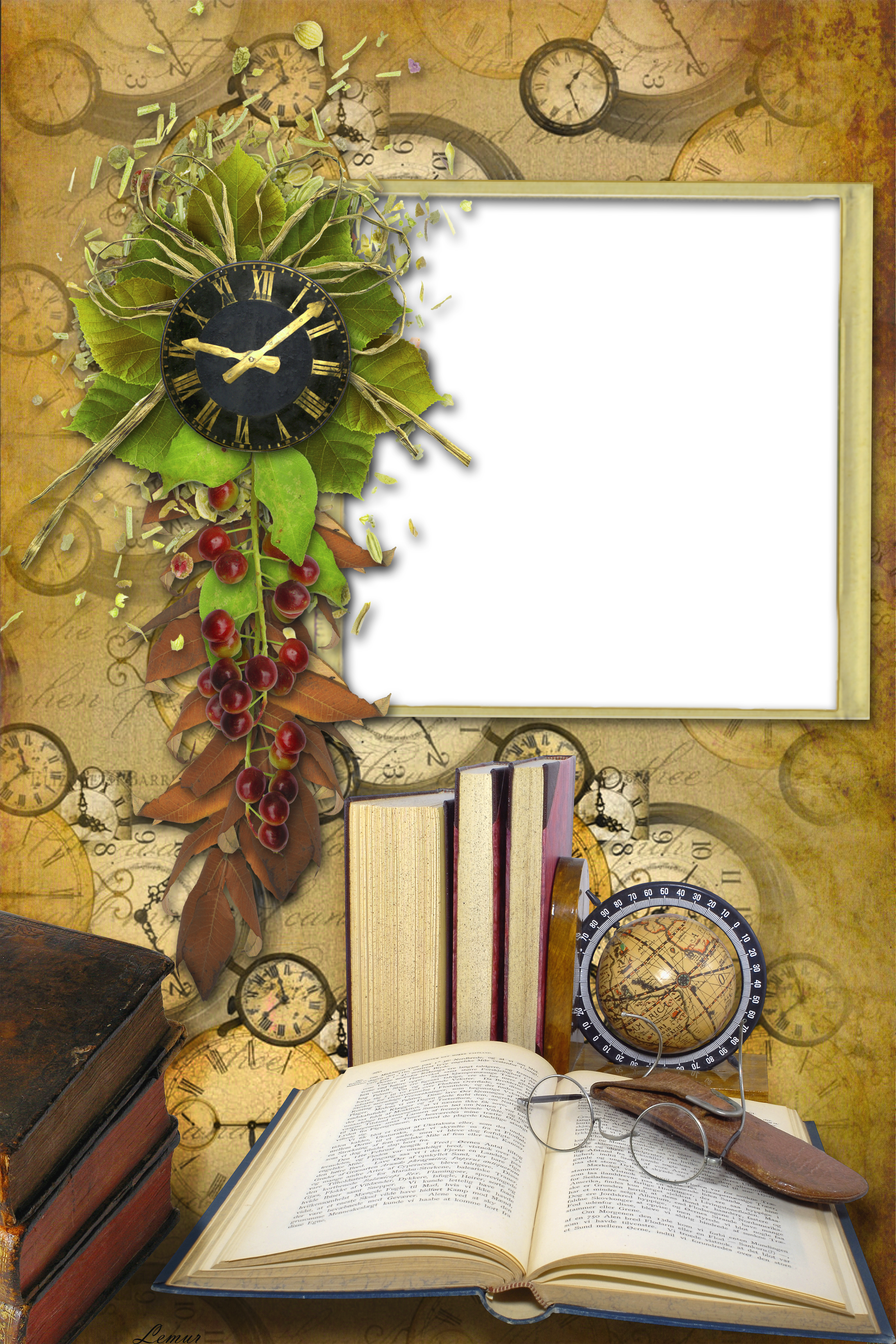 Photo Png Frame With Books And Clock Gallery Yopriceville