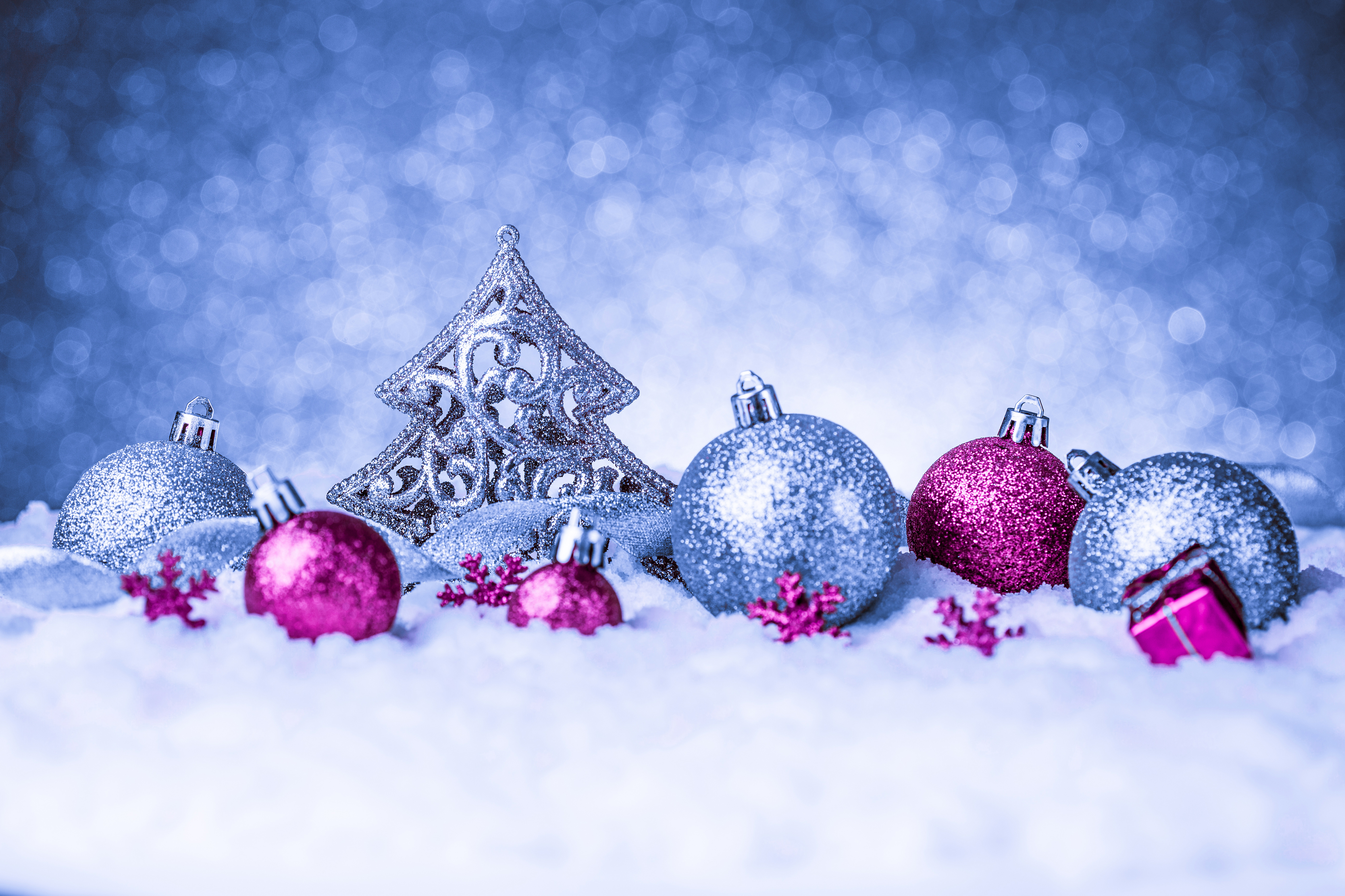 Blue Christmas Background with Pink Ornaments  Gallery 