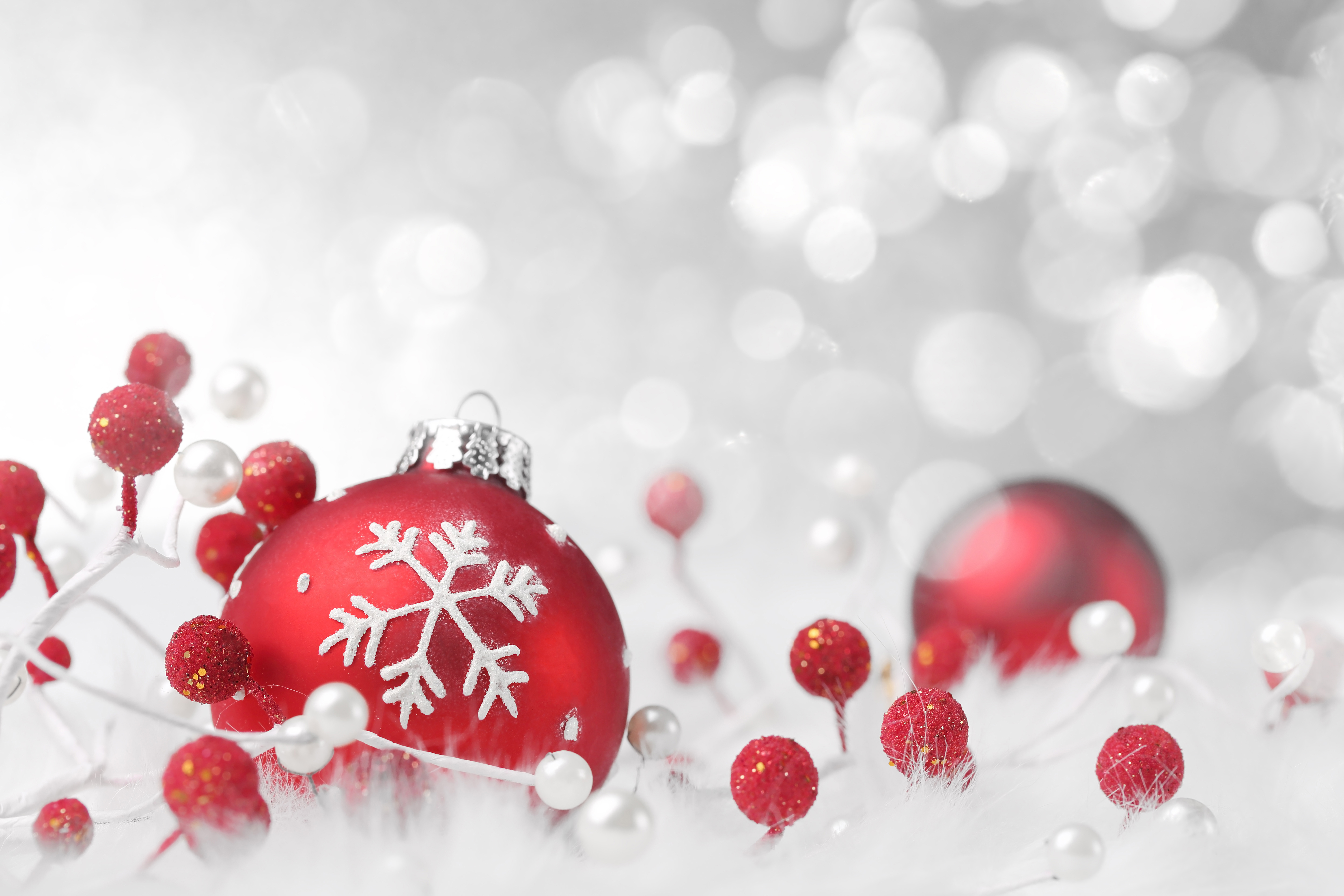 red and white christmas balls