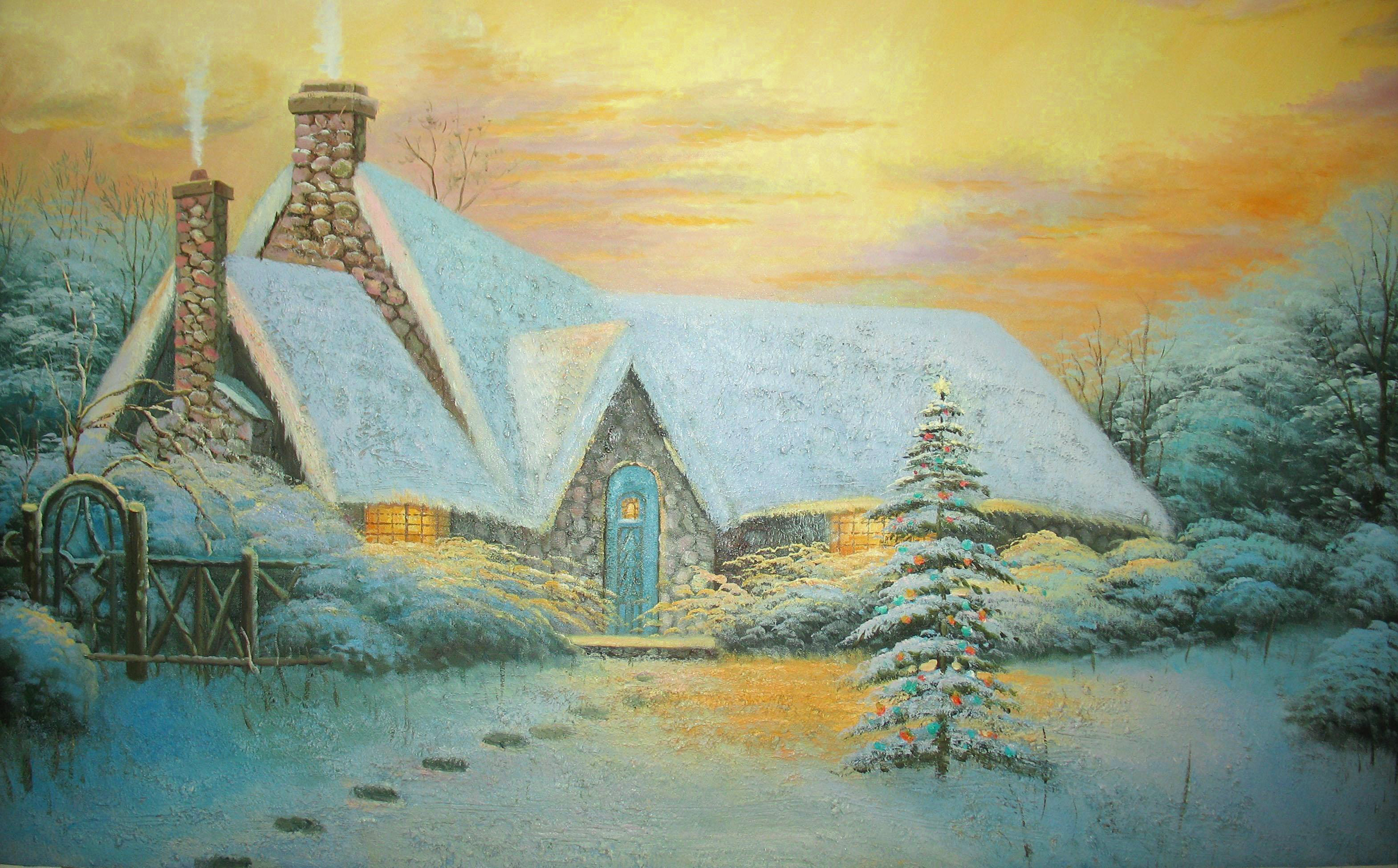 Nice Christmas House Painting Background Gallery Yopriceville