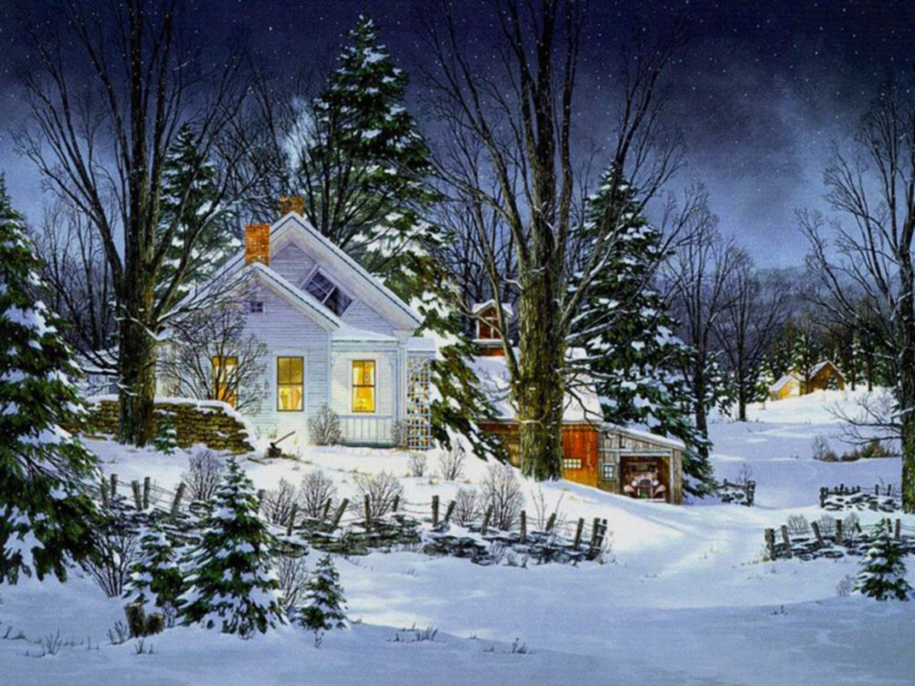 Winter House Painting Background | Gallery Yopriceville - High-Quality ...