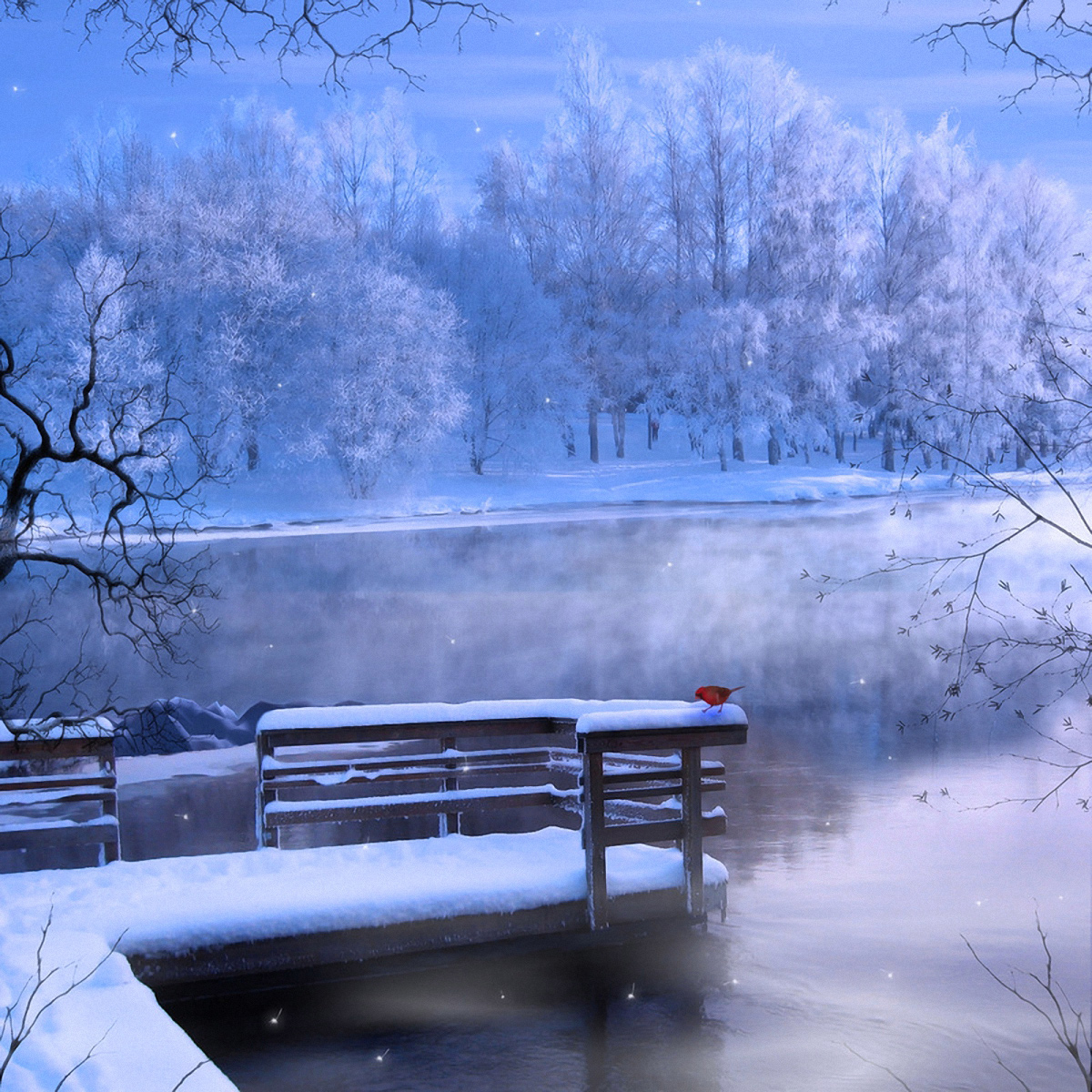Winter Lake Background Painting | Gallery Yopriceville - High-Quality Images and Transparent PNG Free Clipart