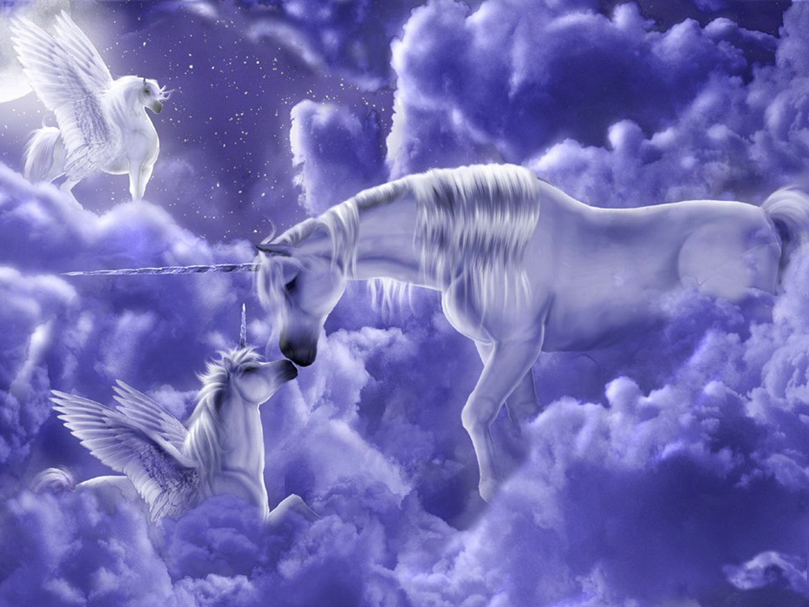 Beautiful Fantasy Purple Wallpaper With Unicorns In Clouds