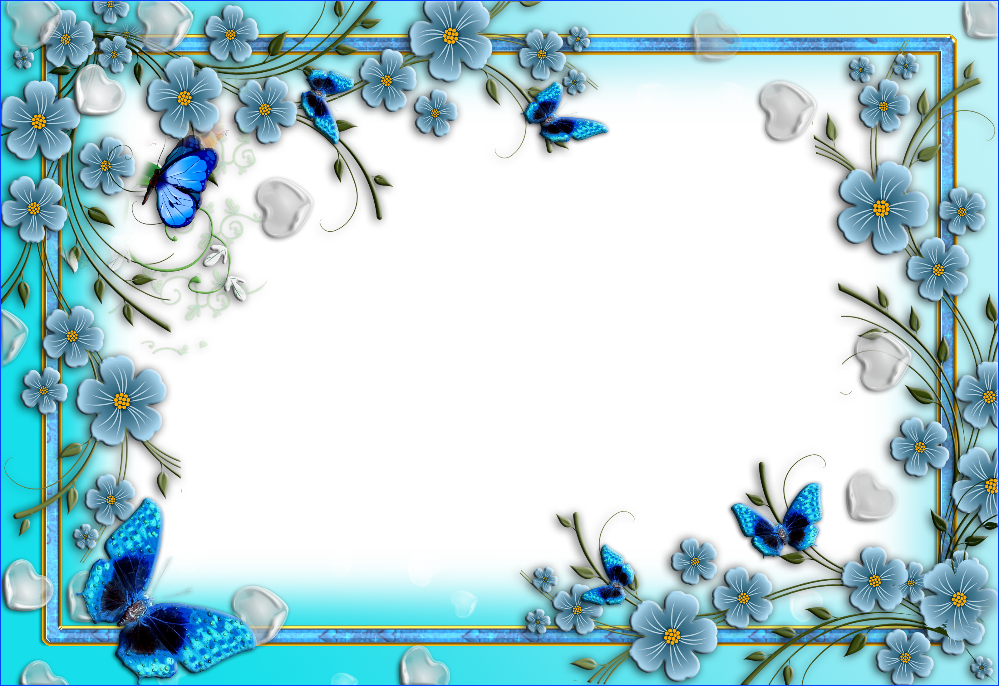 Blue Flowers Transparent PNG Photo Frame with Hearts and Butterflies​ |  Gallery Yopriceville - High-Quality Free Images and Transparent PNG Clipart