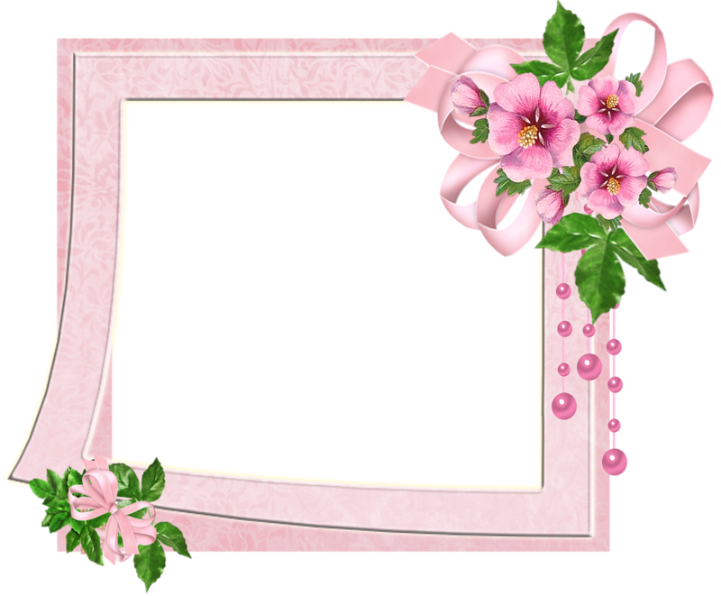 Cute Pink Transparent Photo Frame with Flowers | Gallery Yopriceville