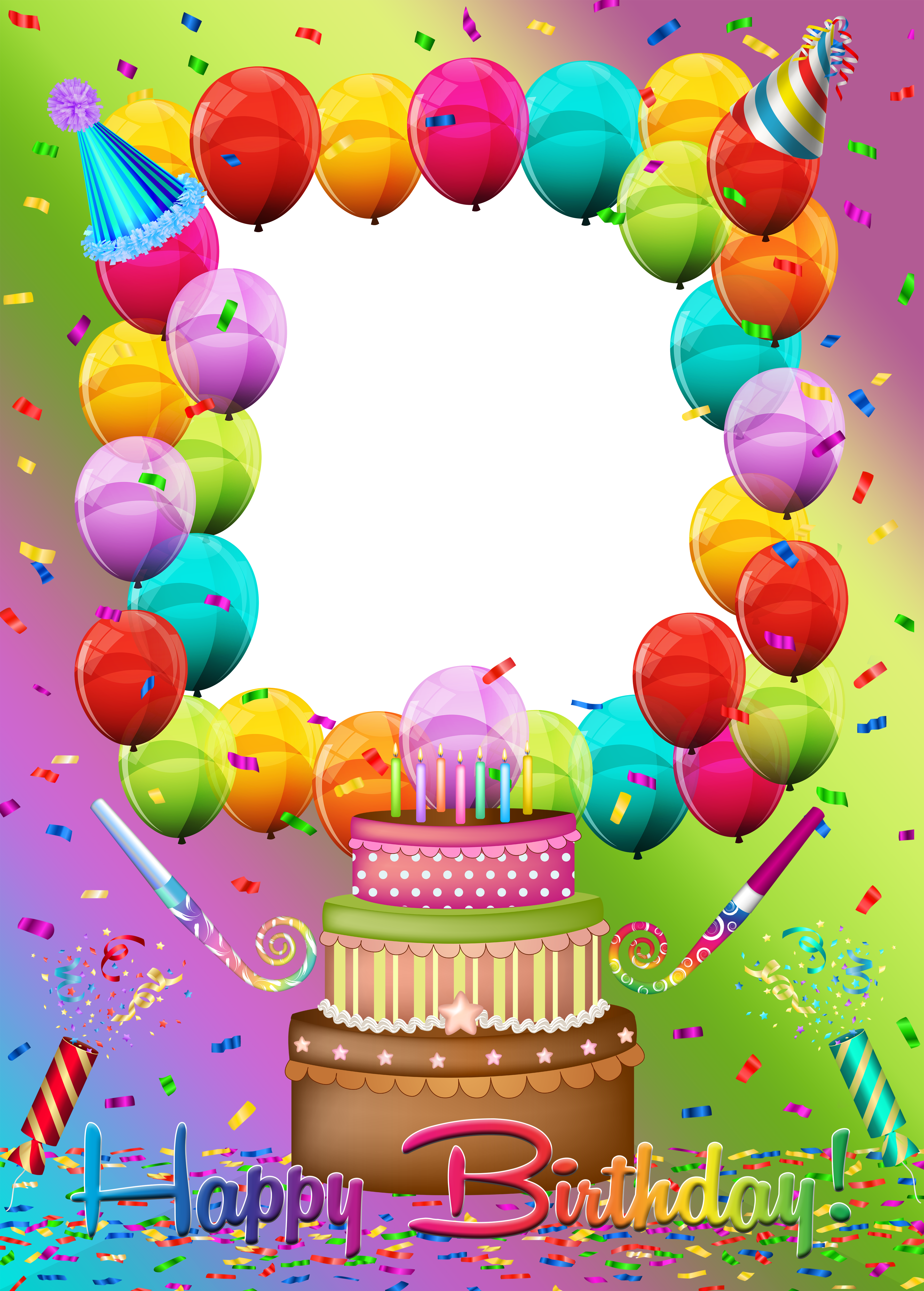 Happy birthday frame with birthday cake, balloons and flags illustration  12982883 Vector Art at Vecteezy