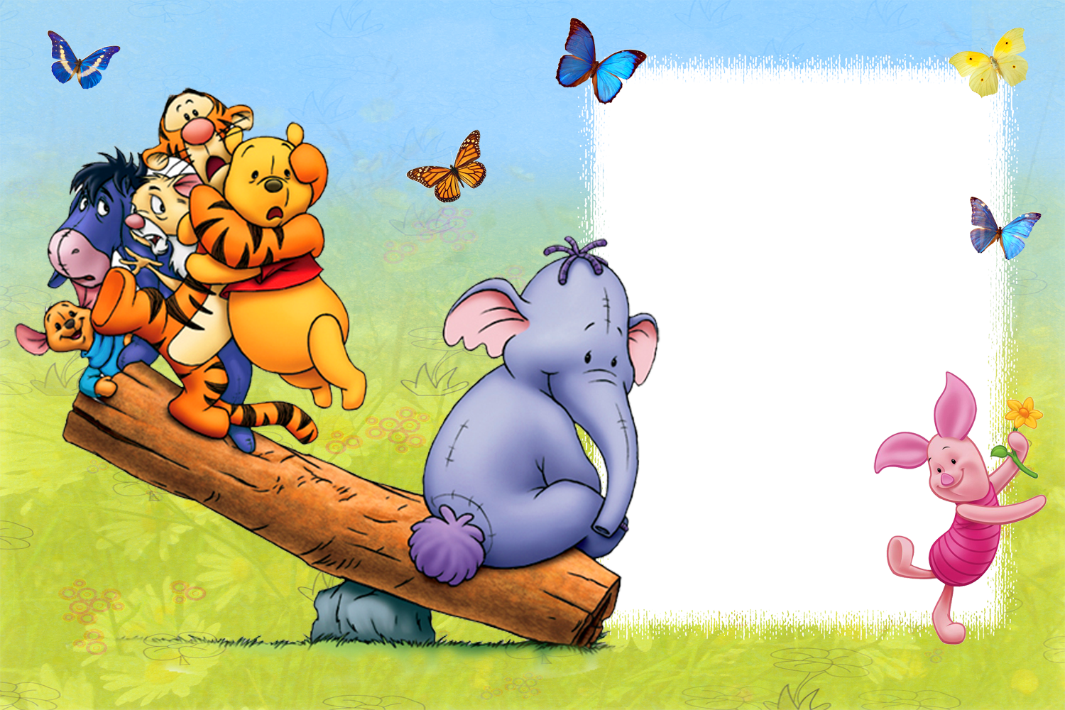 Kids Frame Winnie The Pooh with Friends and Butterflies​  Gallery  Yopriceville - High-Quality Free Images and Transparent PNG Clipart