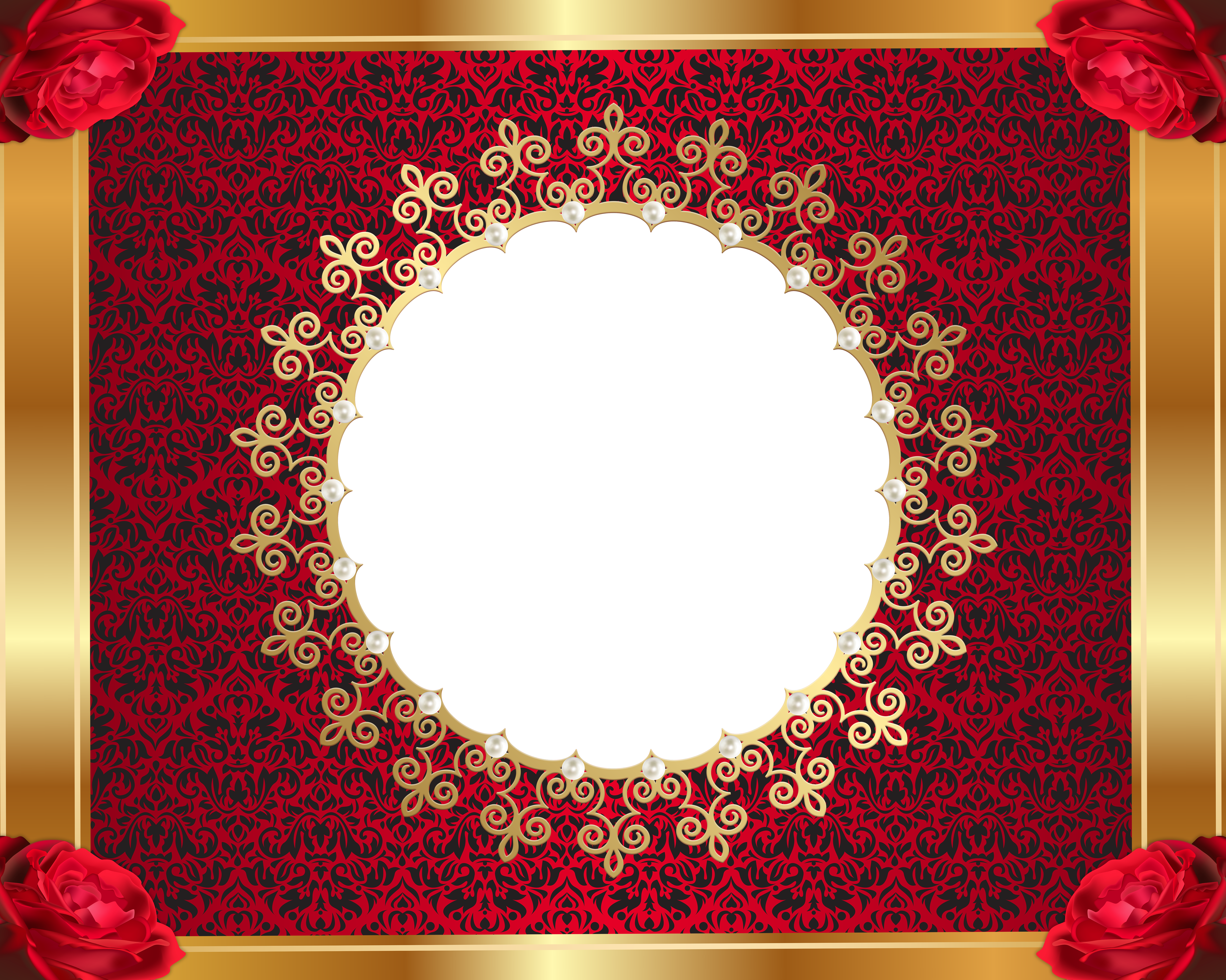 Red and Gold Transparent PNG Frame with Roses | Gallery Yopriceville