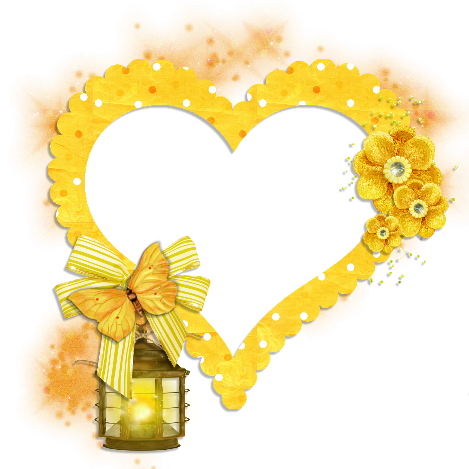 transparent frame yellow heart with butterfly flowers and transparent frame yellow heart with butterfly flowers and