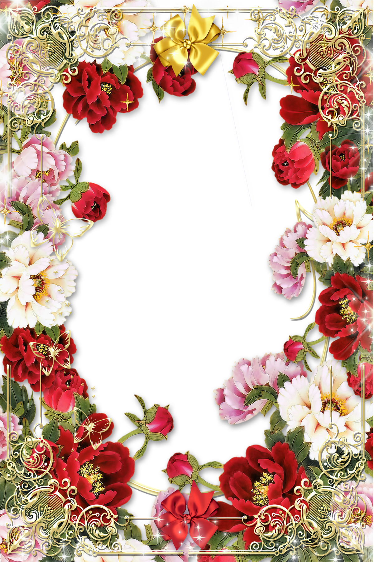 Transparent Gold PNG Frame with Flowers | Gallery Yopriceville - High ...