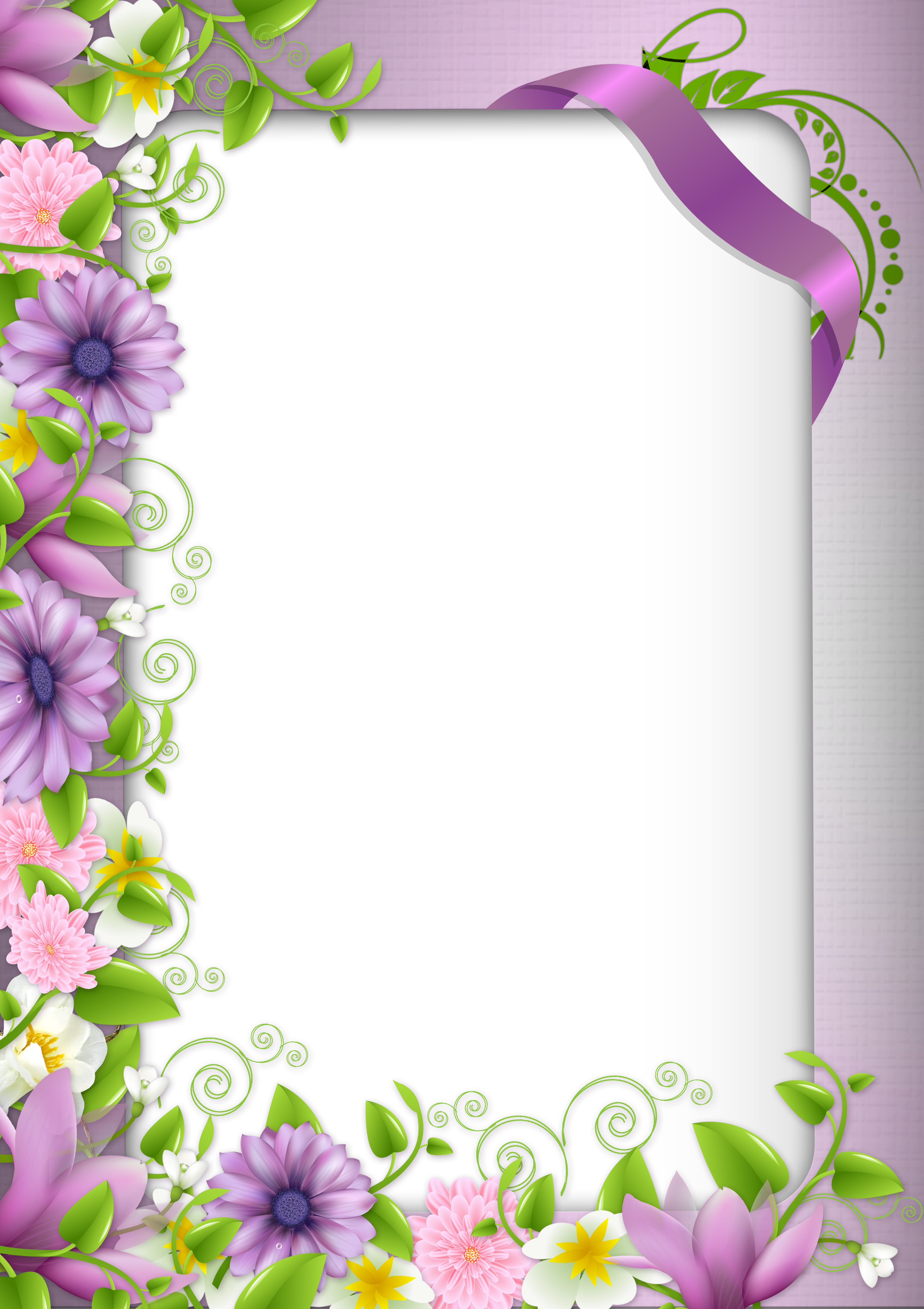 Transparent PNG Photo Frame with Purple Flowers | Gallery Yopriceville