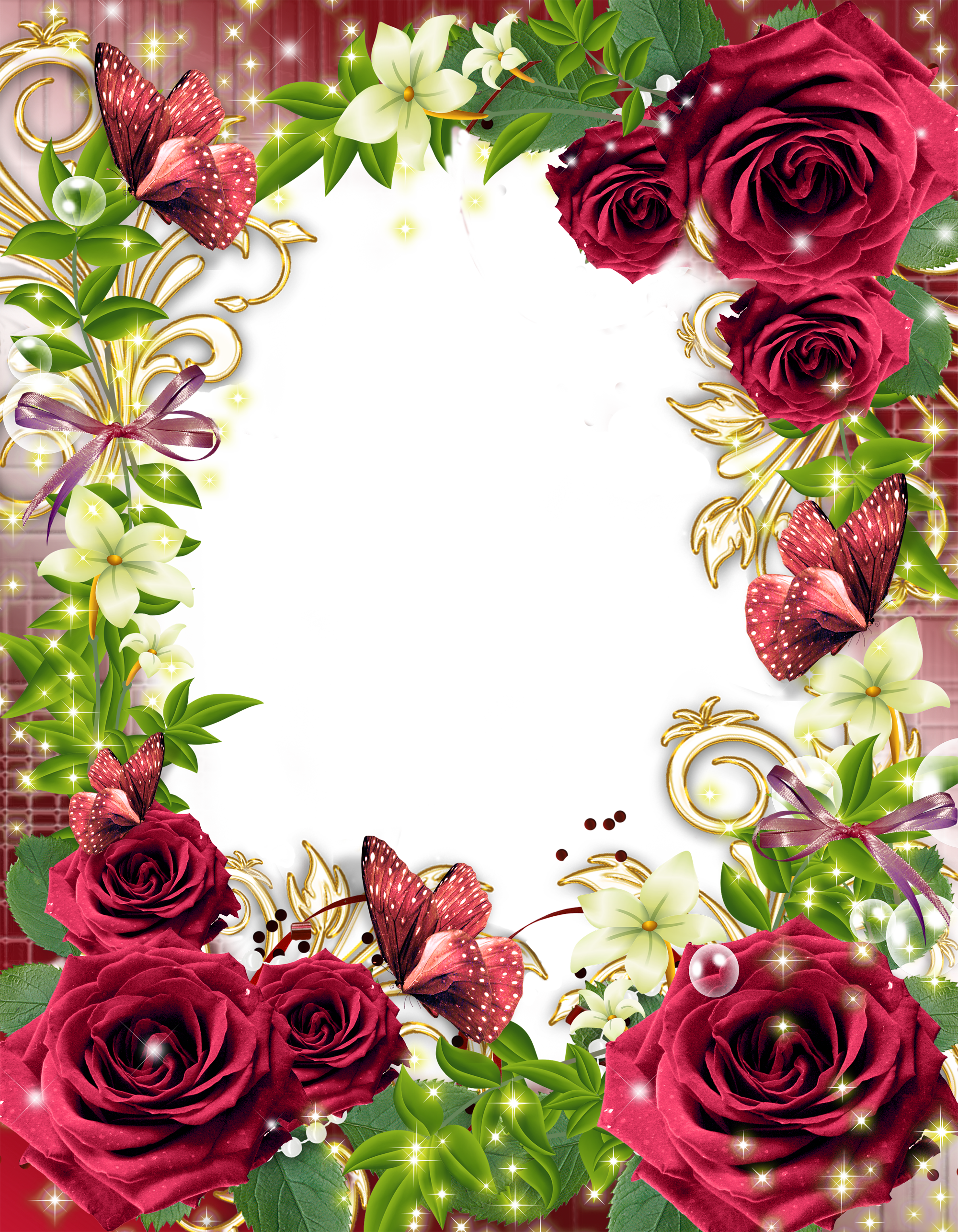 Transparent PNG Photo Frame with Red Roses | Gallery Yopriceville