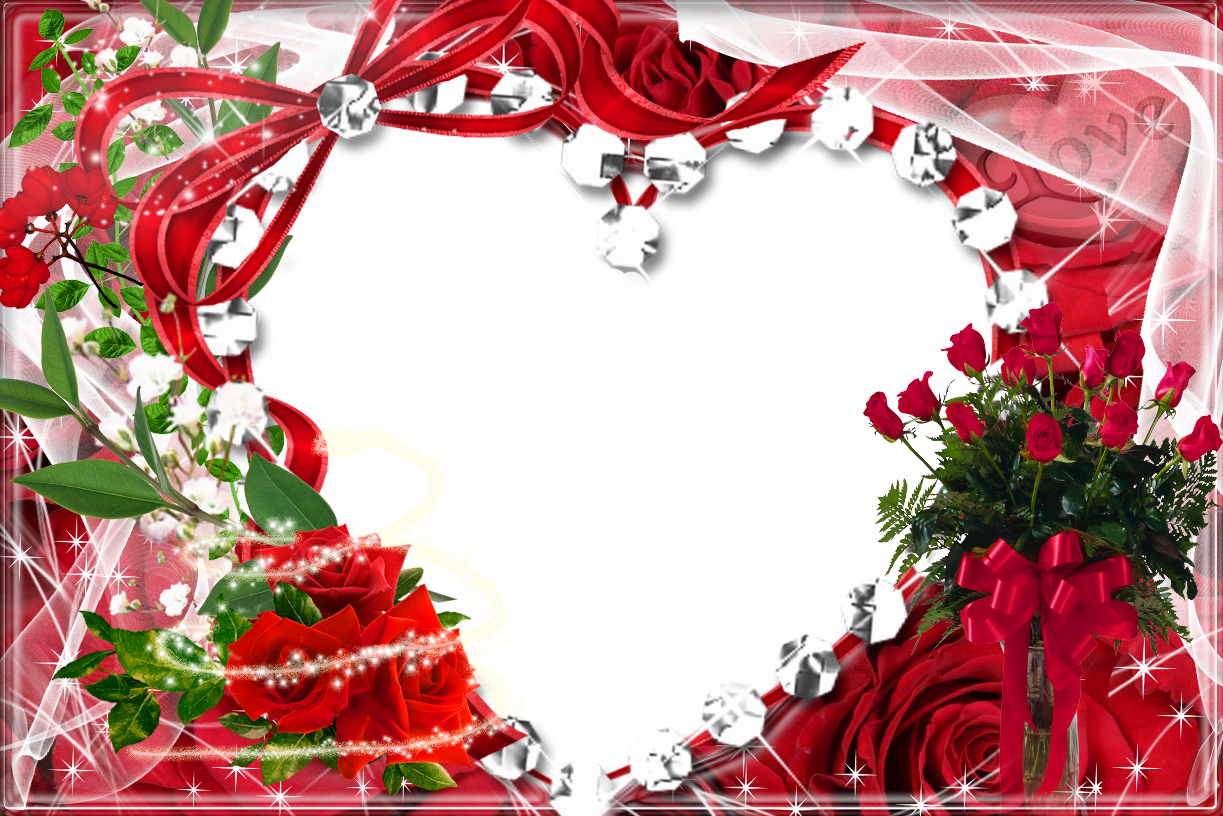 Transparent Red Roses Frame | Gallery Yopriceville - High-Quality