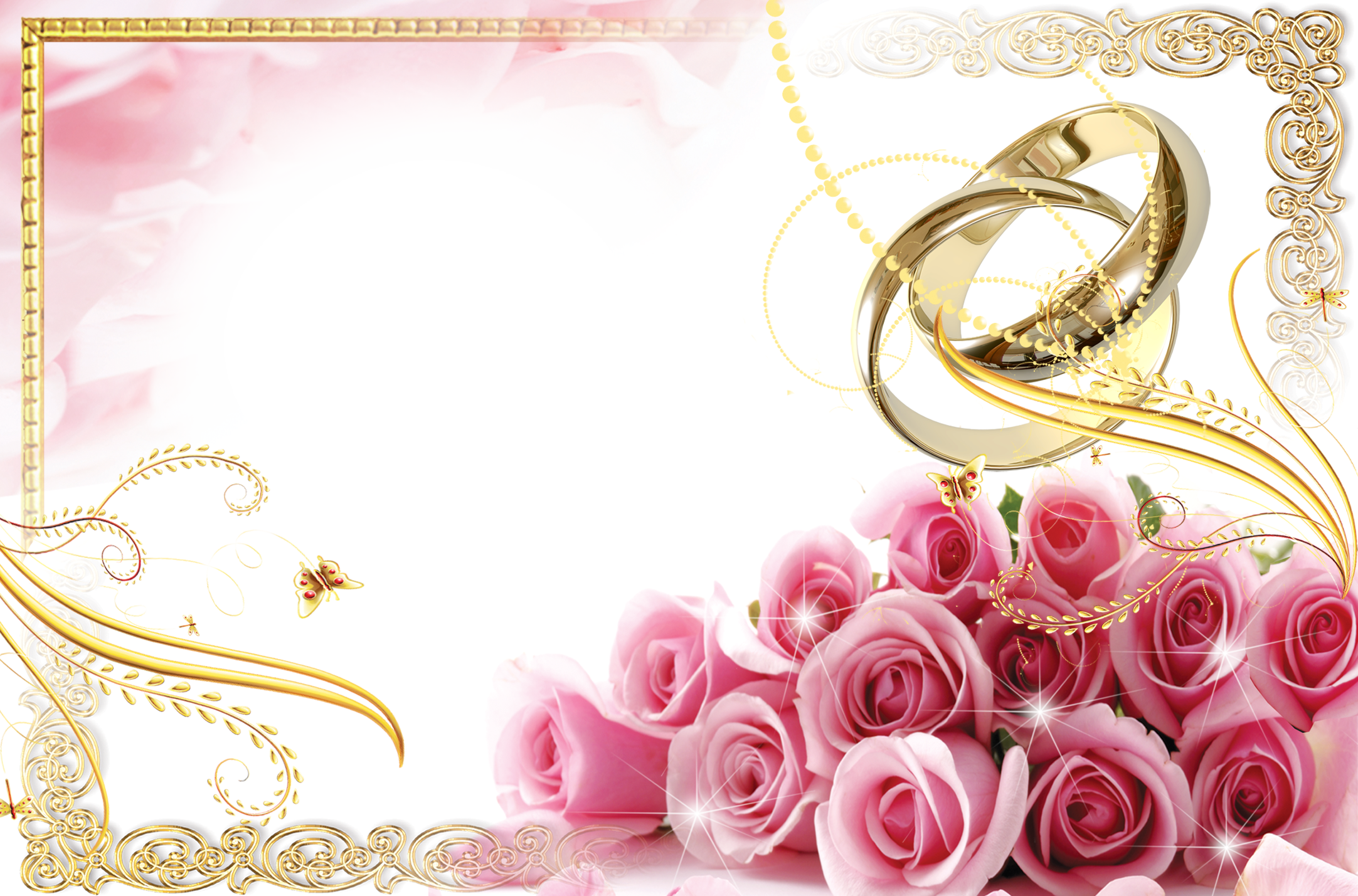 Transpa Wedding Frame With Rings And Pink Roses Gallery View Full Size