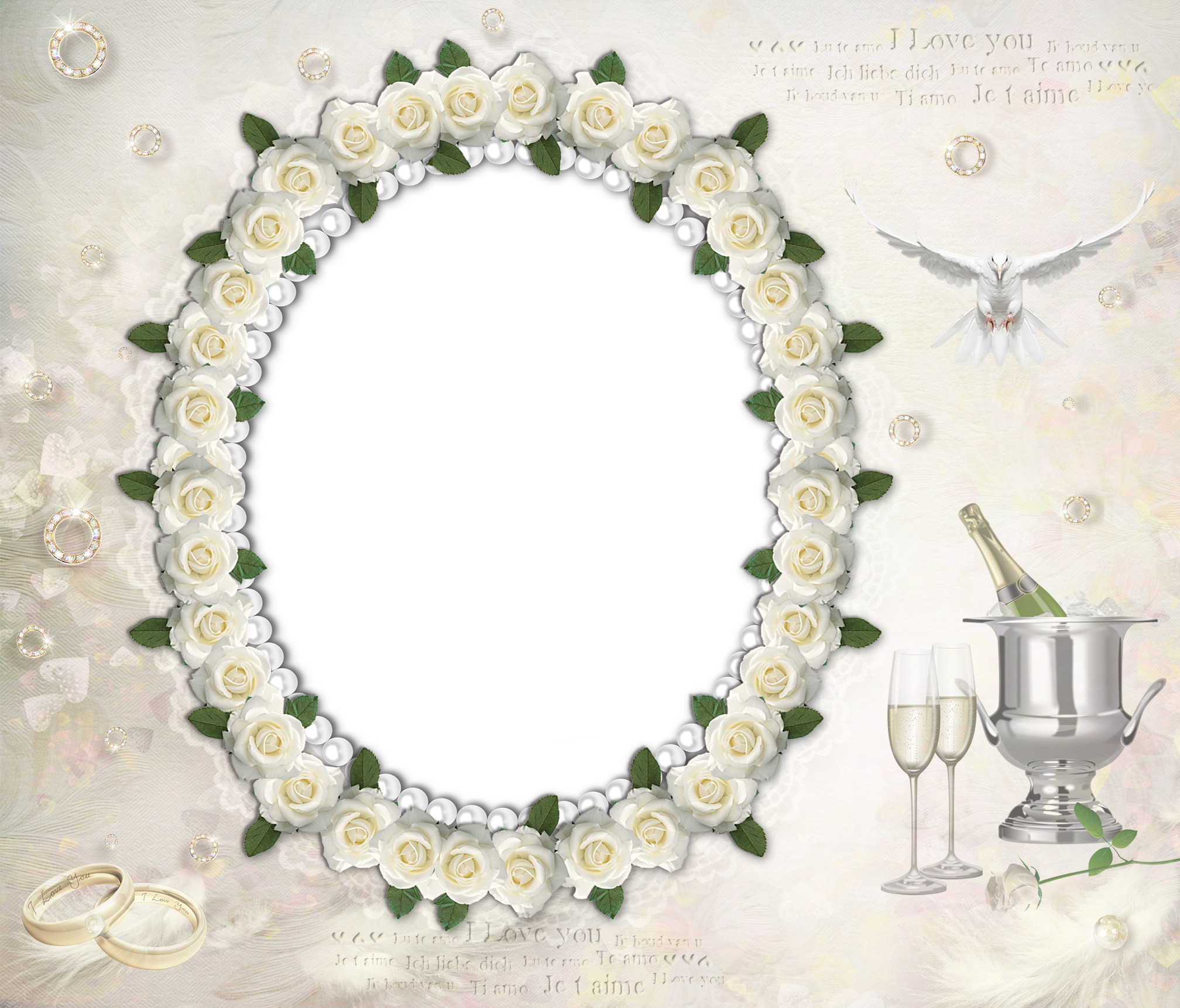 Transparent Wedding Frame with White Roses | Gallery Yopriceville - High-Quality ...