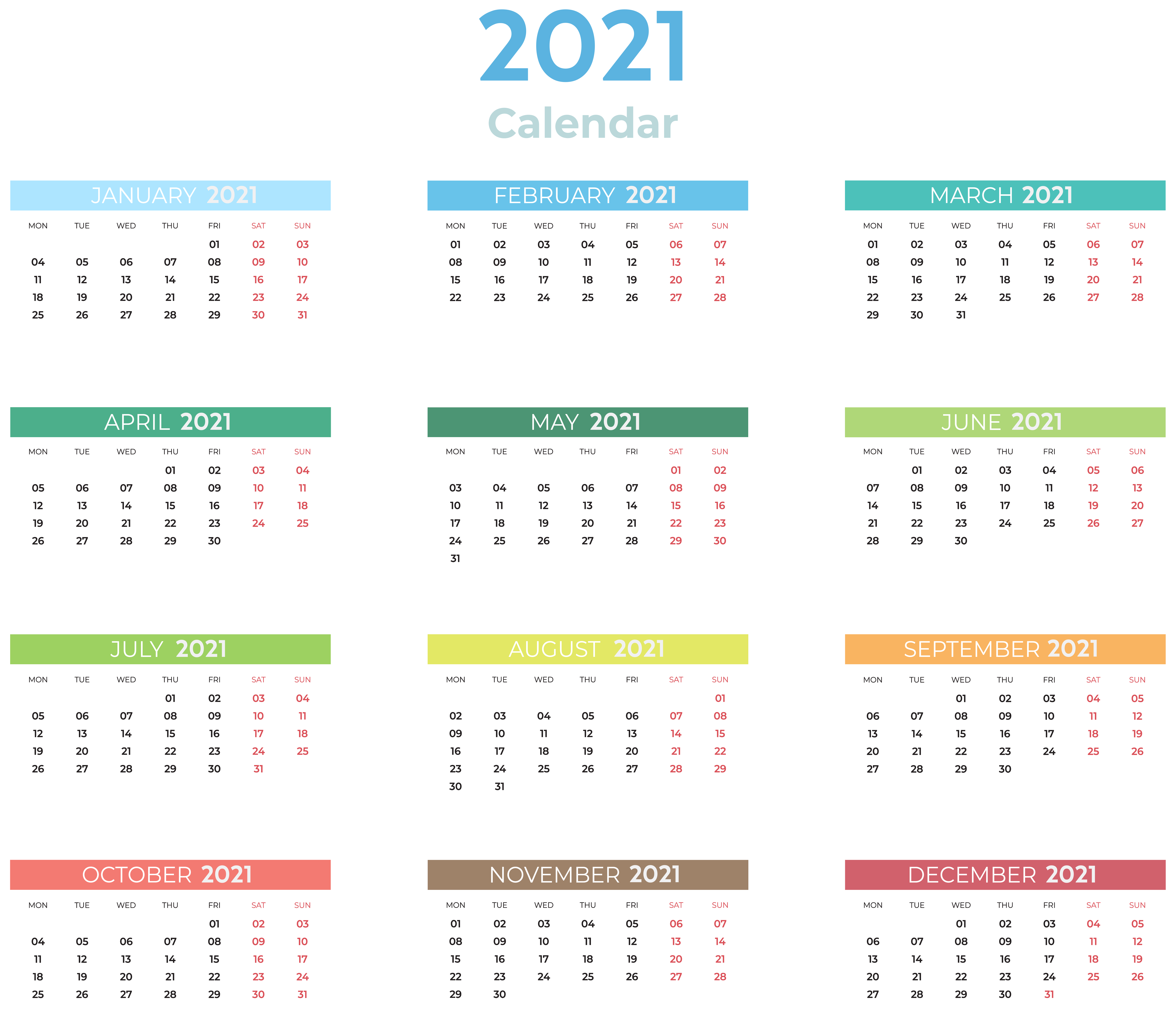 2021 Color Calendar Transparent Clipart Gallery Yopriceville High Quality Images And Transparent Png Free Clipart