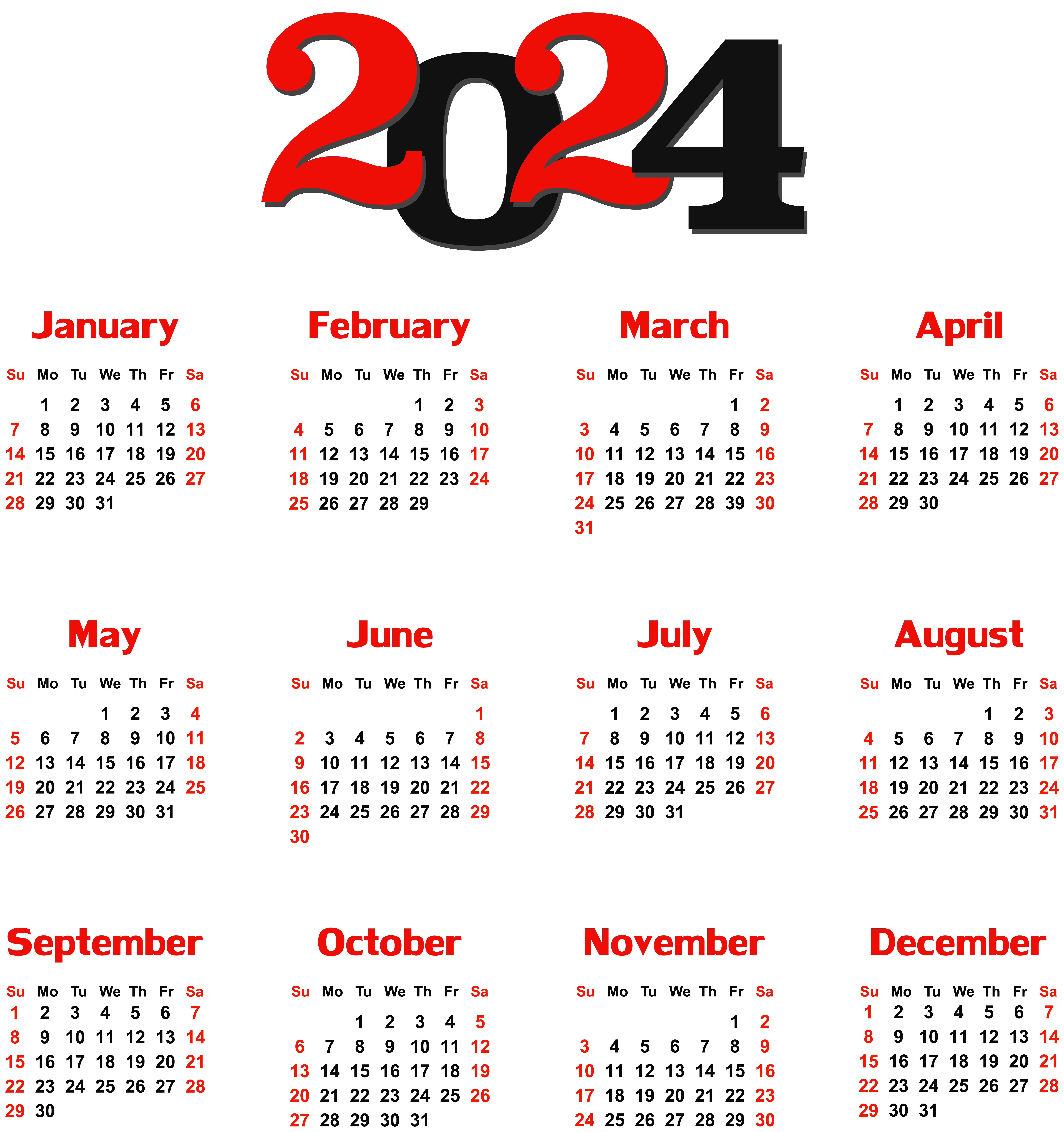2024 Calendar Black Transparent PNG Clip Art​  Gallery Yopriceville -  High-Quality Free Images and Transparent PNG Clipart