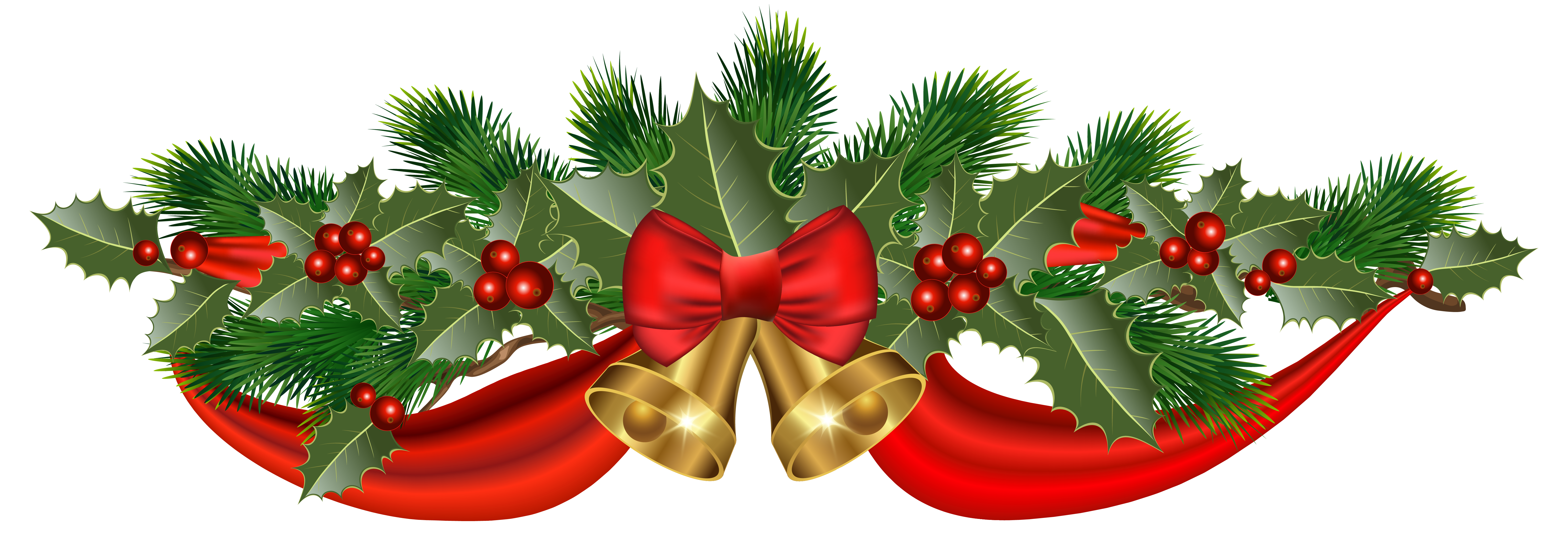  Christmas Golden Bells and Ribbon PNG Clipart Image 