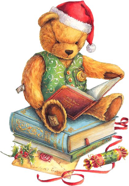 christmas teddy bear with santa hat and books png clipart christmas presents border clipart