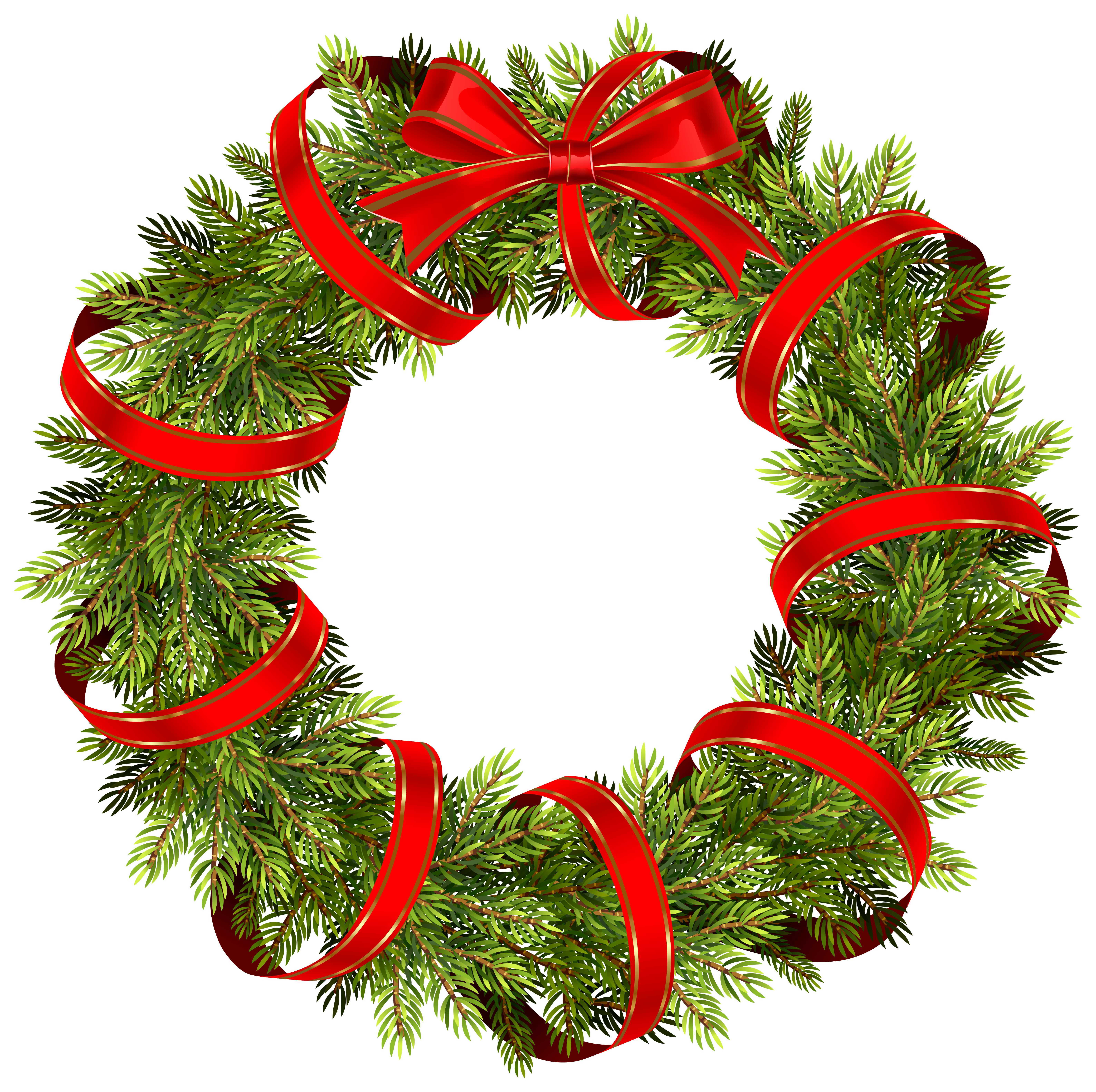 Green Christmas Pine Wreath With Red Ribbon Png Clipart Image Gallery Yopriceville High Quality Images And Transparent Png Free Clipart