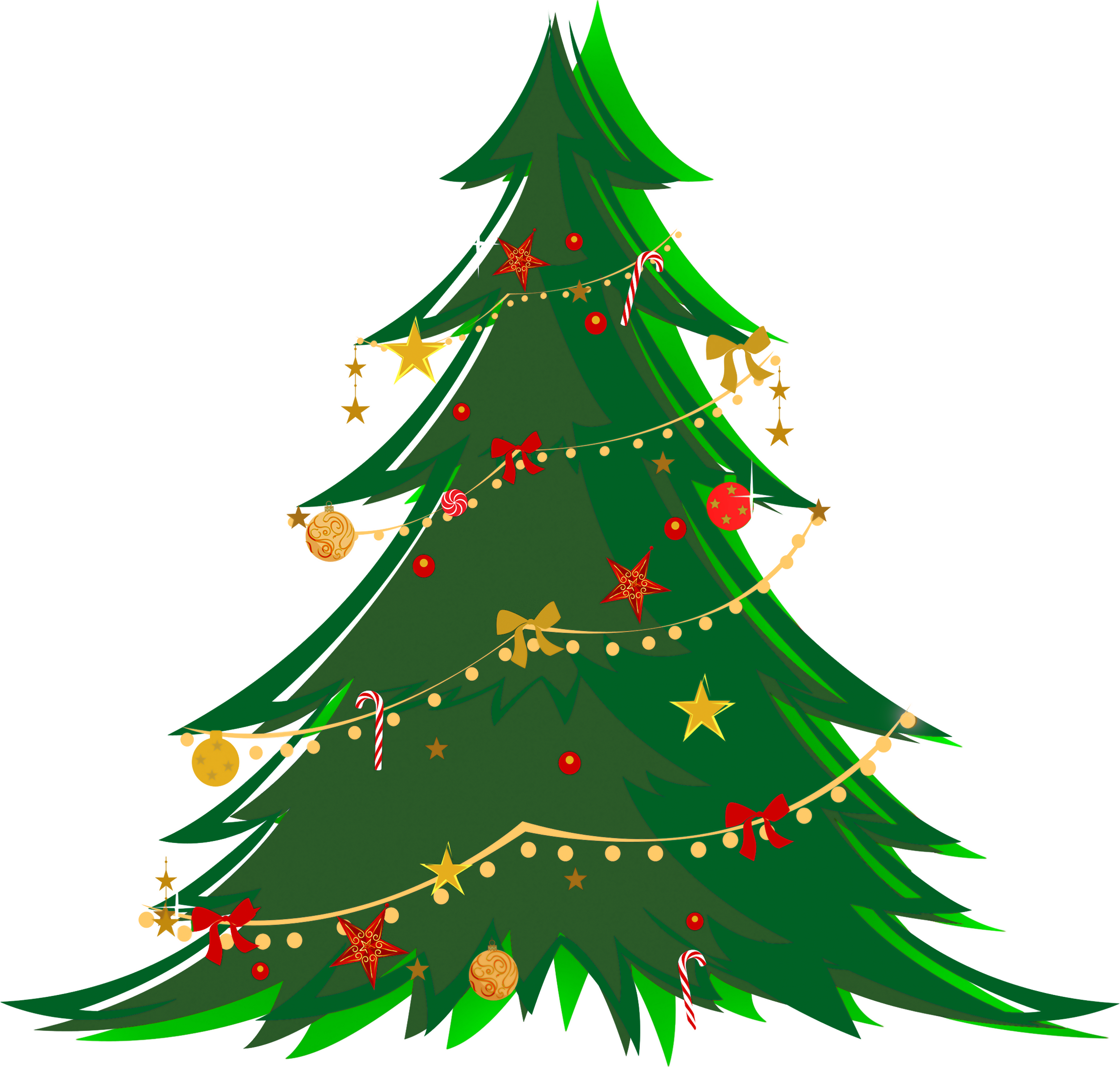 Large Transparent Green Christmas Tree with Ornaments PNG 