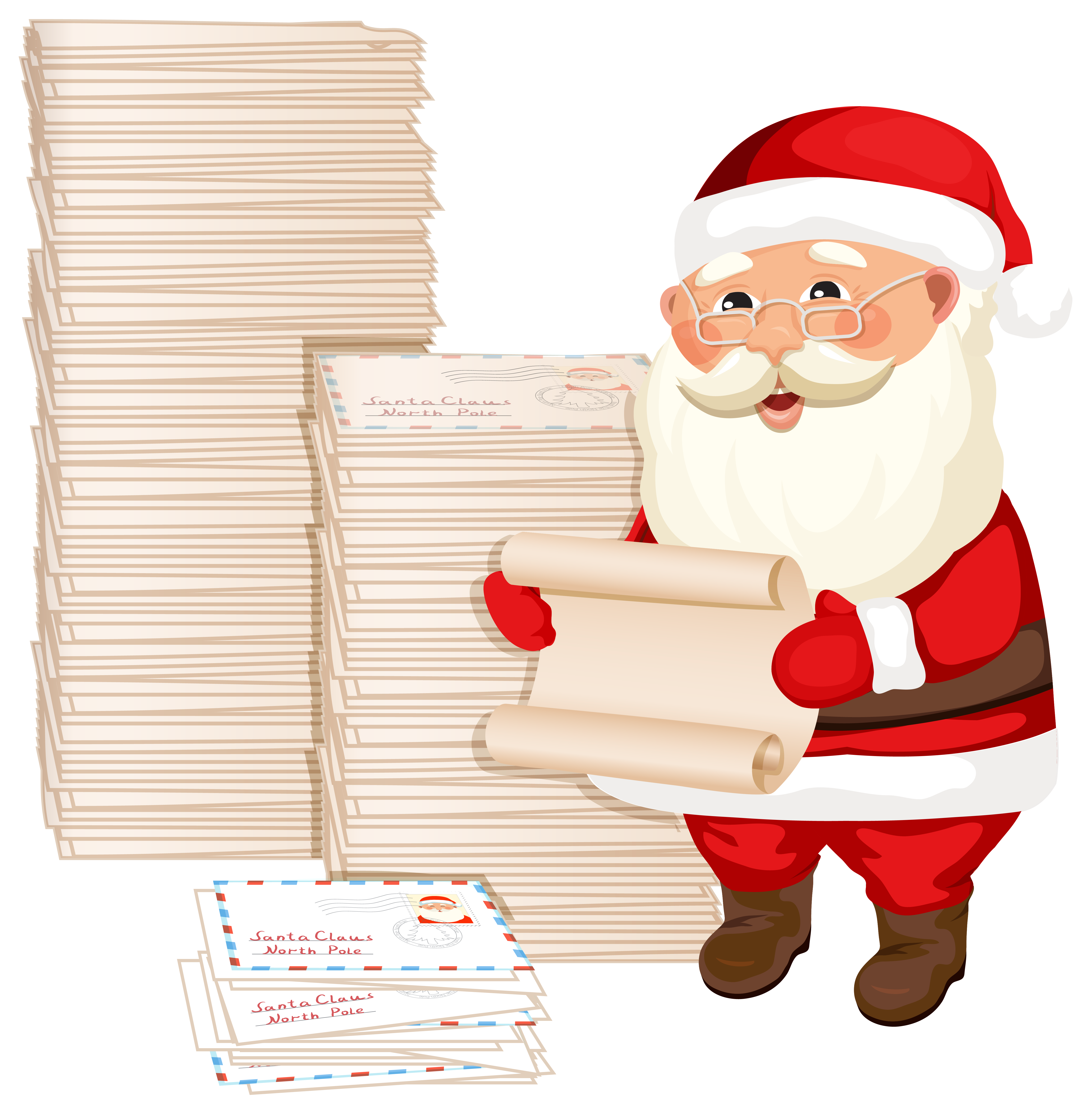 Santa Claus with Letters PNG Clipart Image Santa Claus with Letters PNG Clipart Image