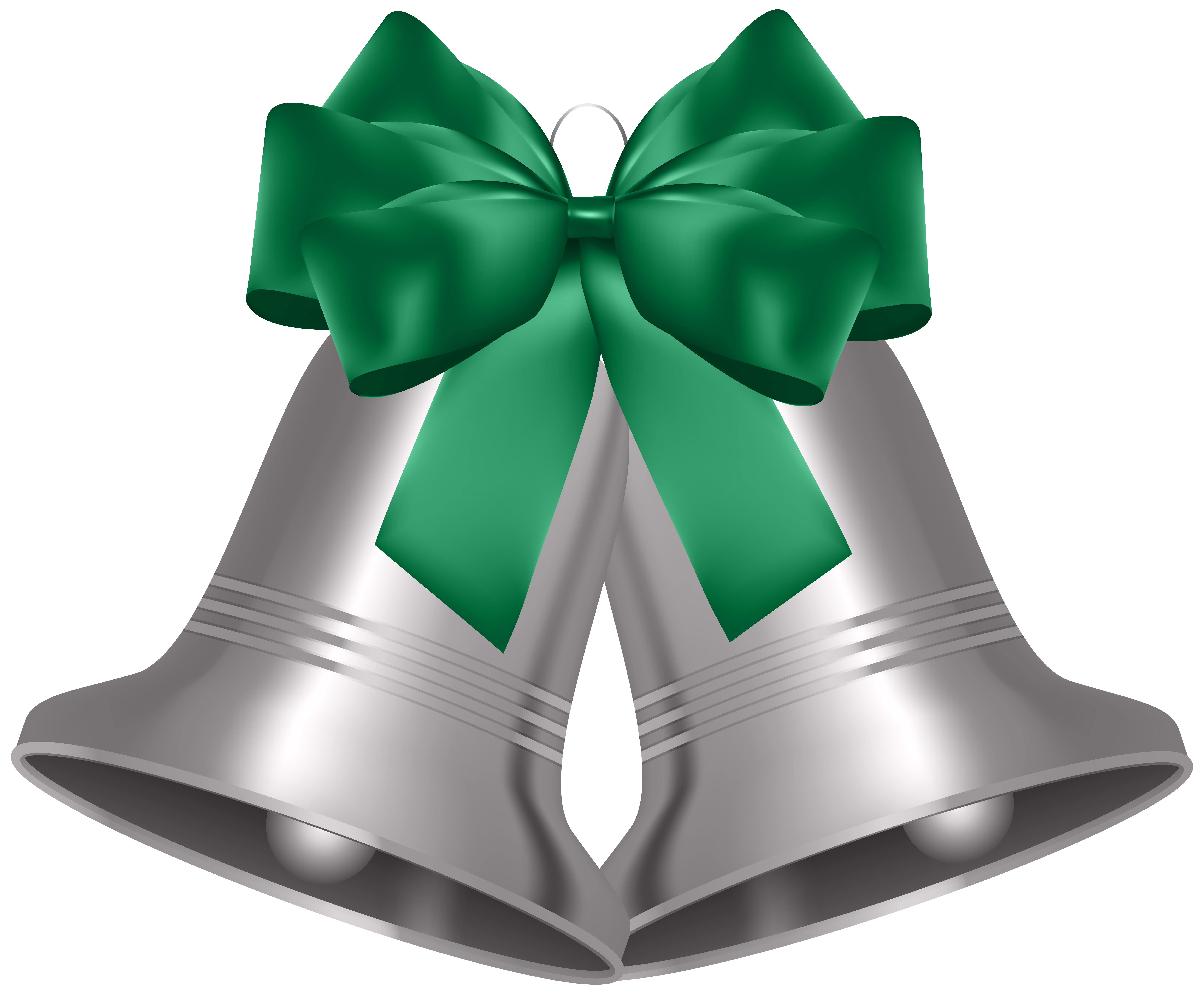 Christmas And New Years Silver Bells With Bows And Ribbons