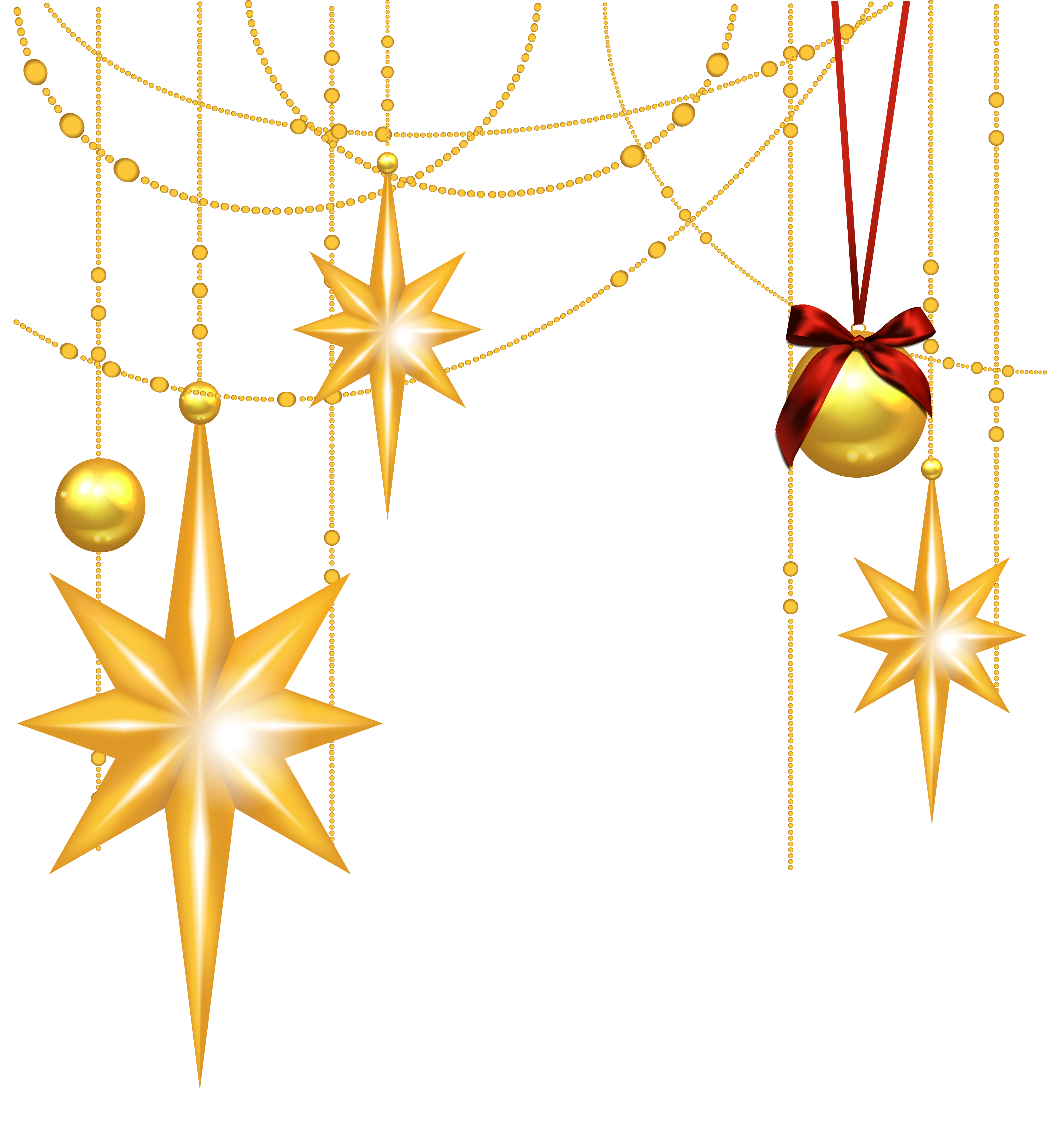 Transparent Christmas Gold Stars and Ornament Clipart 
