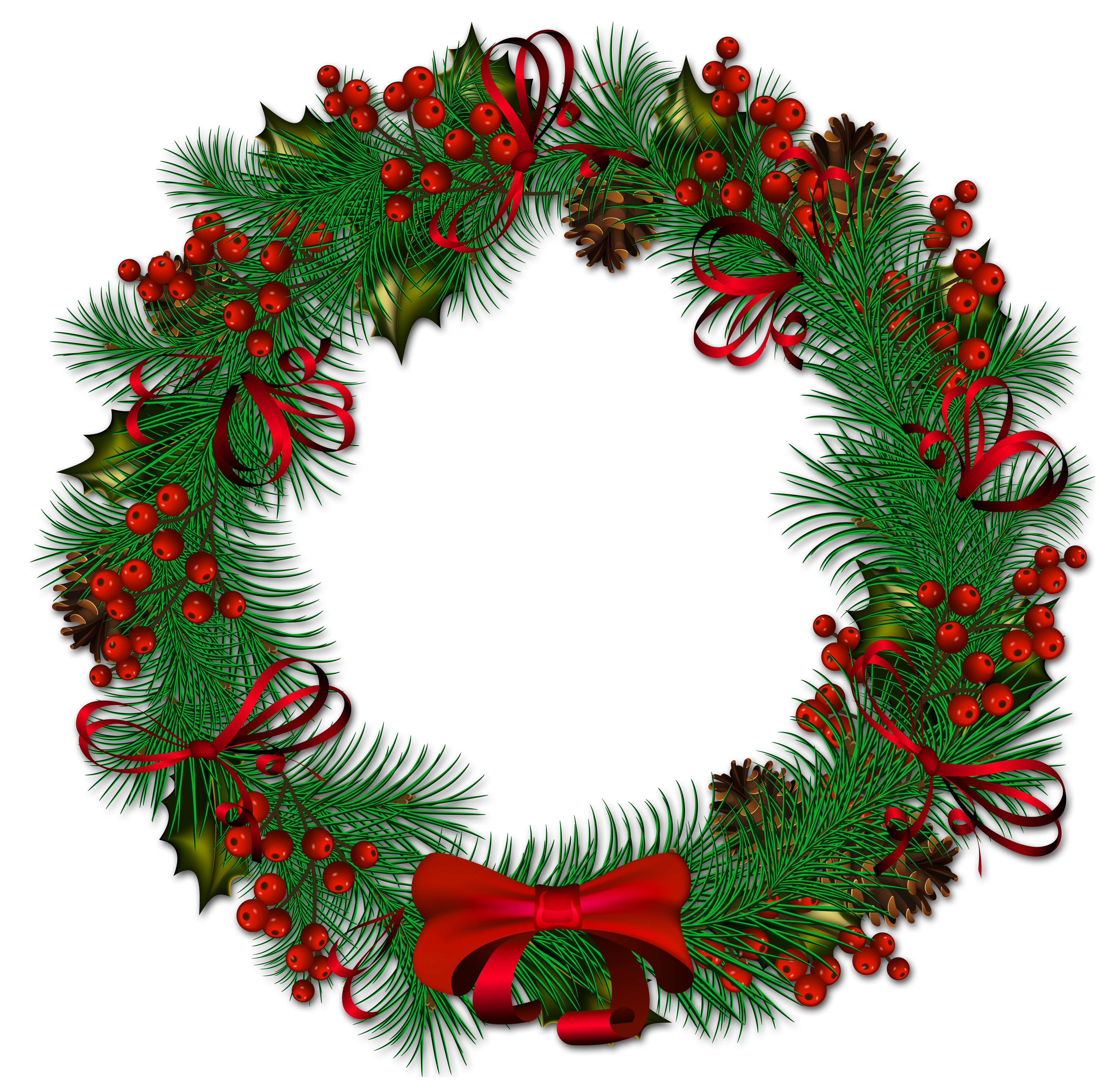 Transparent Christmas Pinecone Wreath with Red Ribbon Clipart | Gallery Yopriceville - High ...