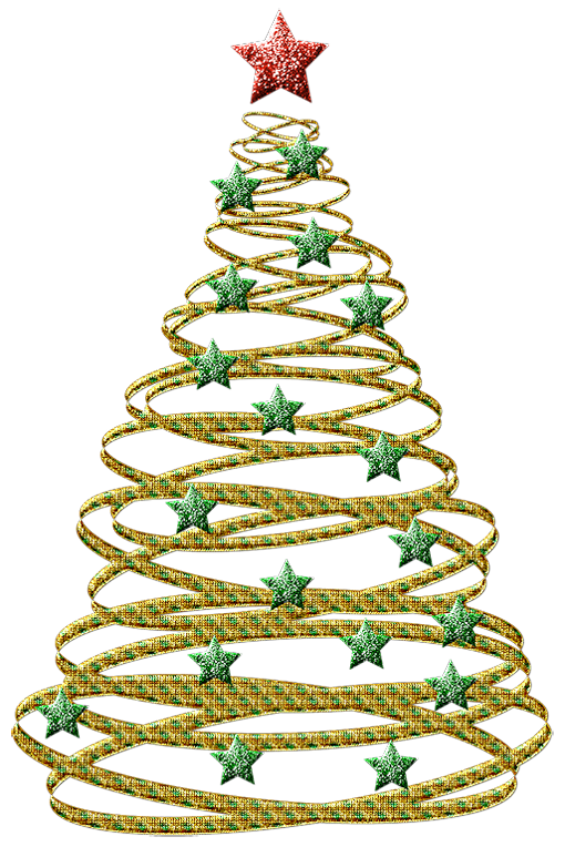 Transparent Gold Christmas Tree with Green Stars PNG ...