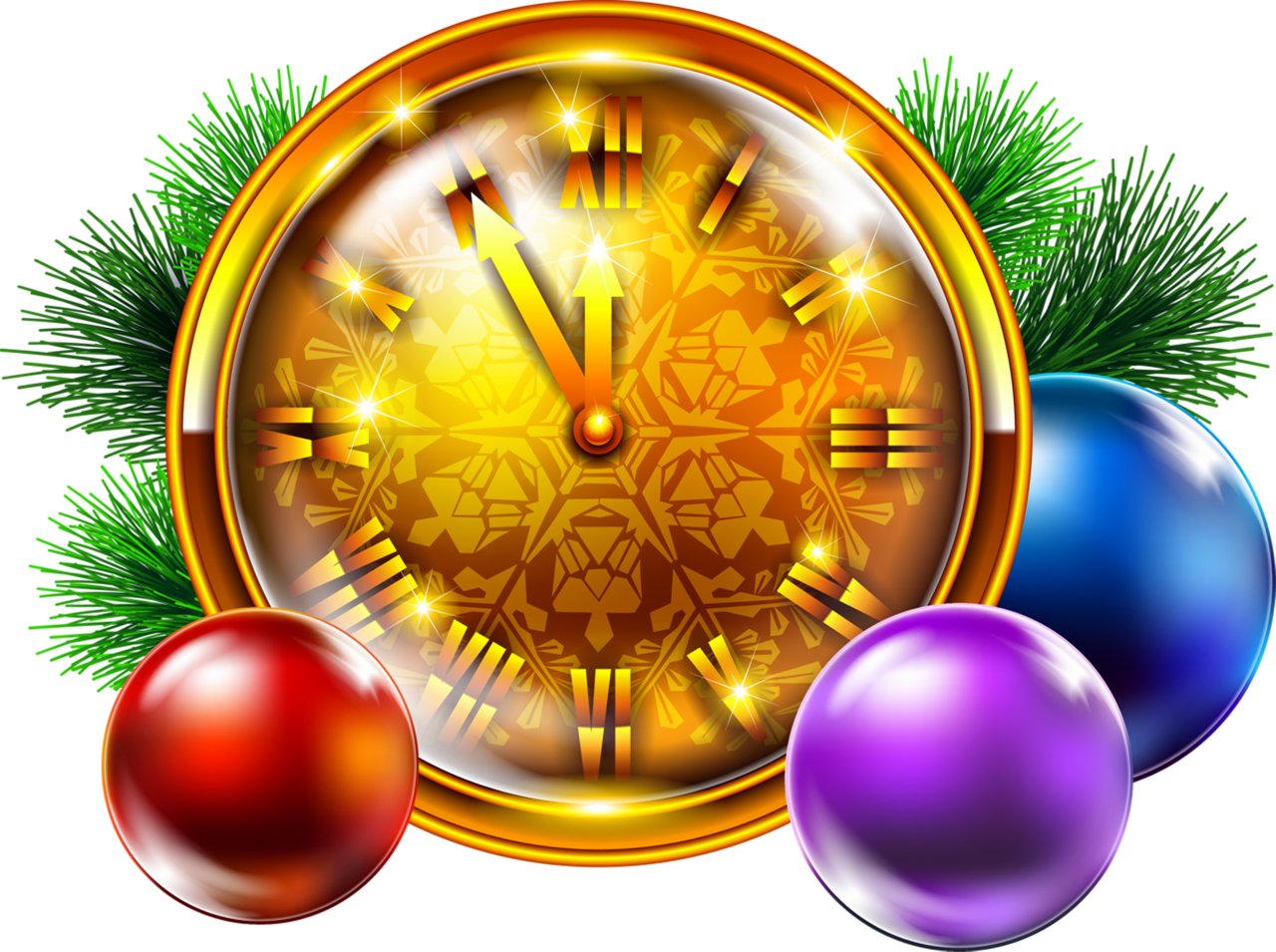Transparent Golden Christmas Clock with Decoration PNG ...