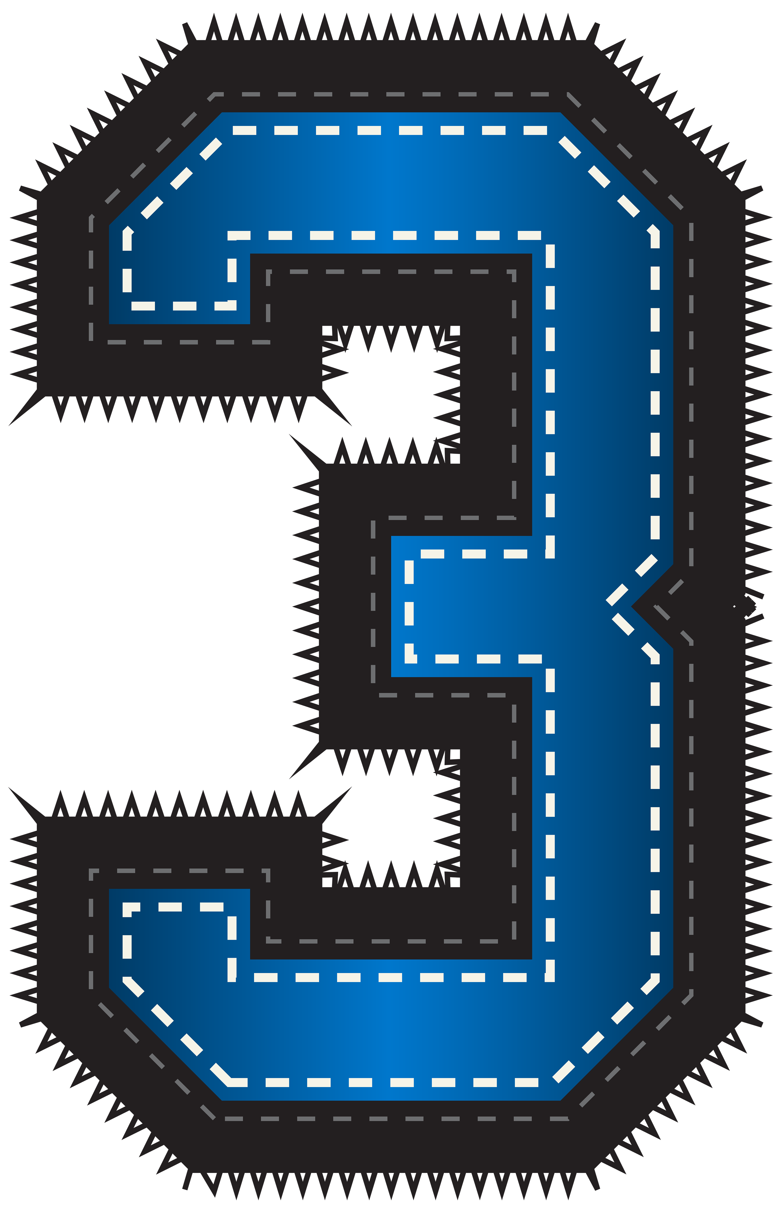 Blue Sport Style Number Three Png Clip Art Image
