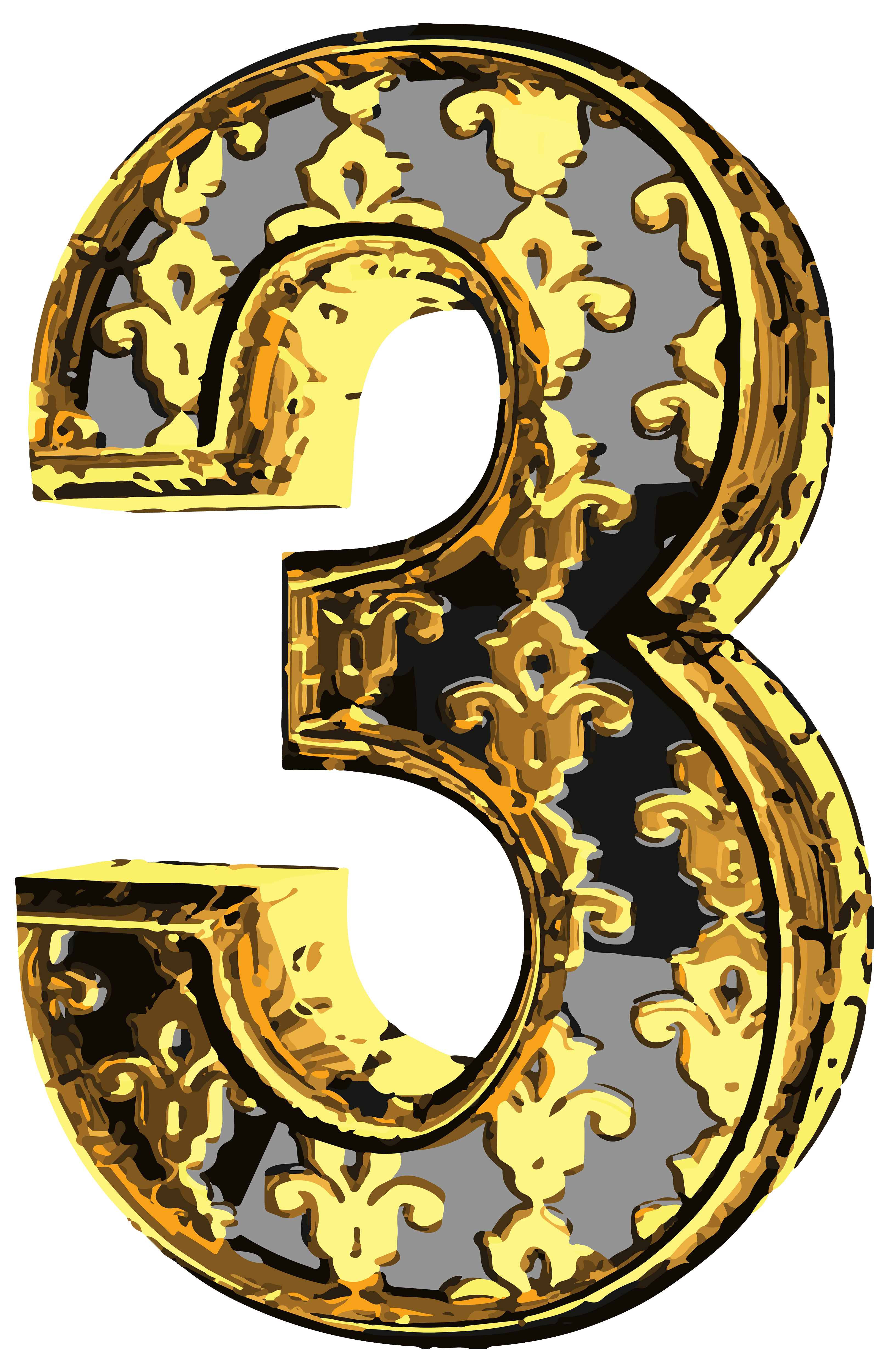 Elegant Vintage Number Three Png Clip Art Image
