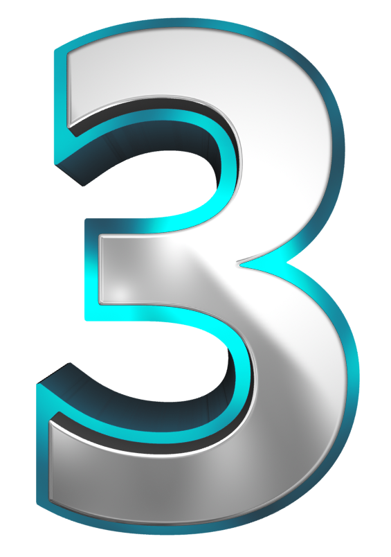 Metallic And Blue Number Three Png Clipart Image