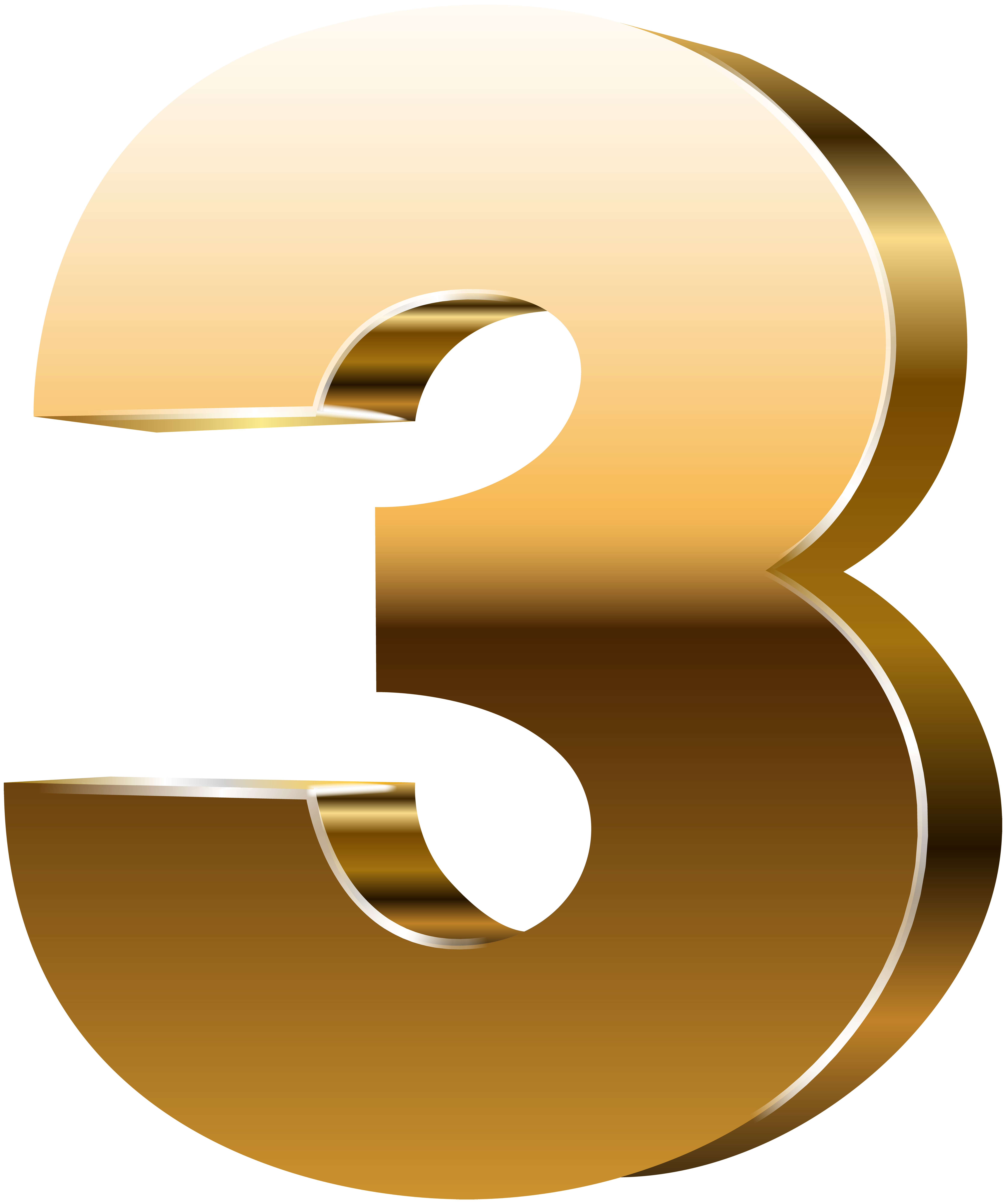 Number Three 3d Gold Png Clip Art Image