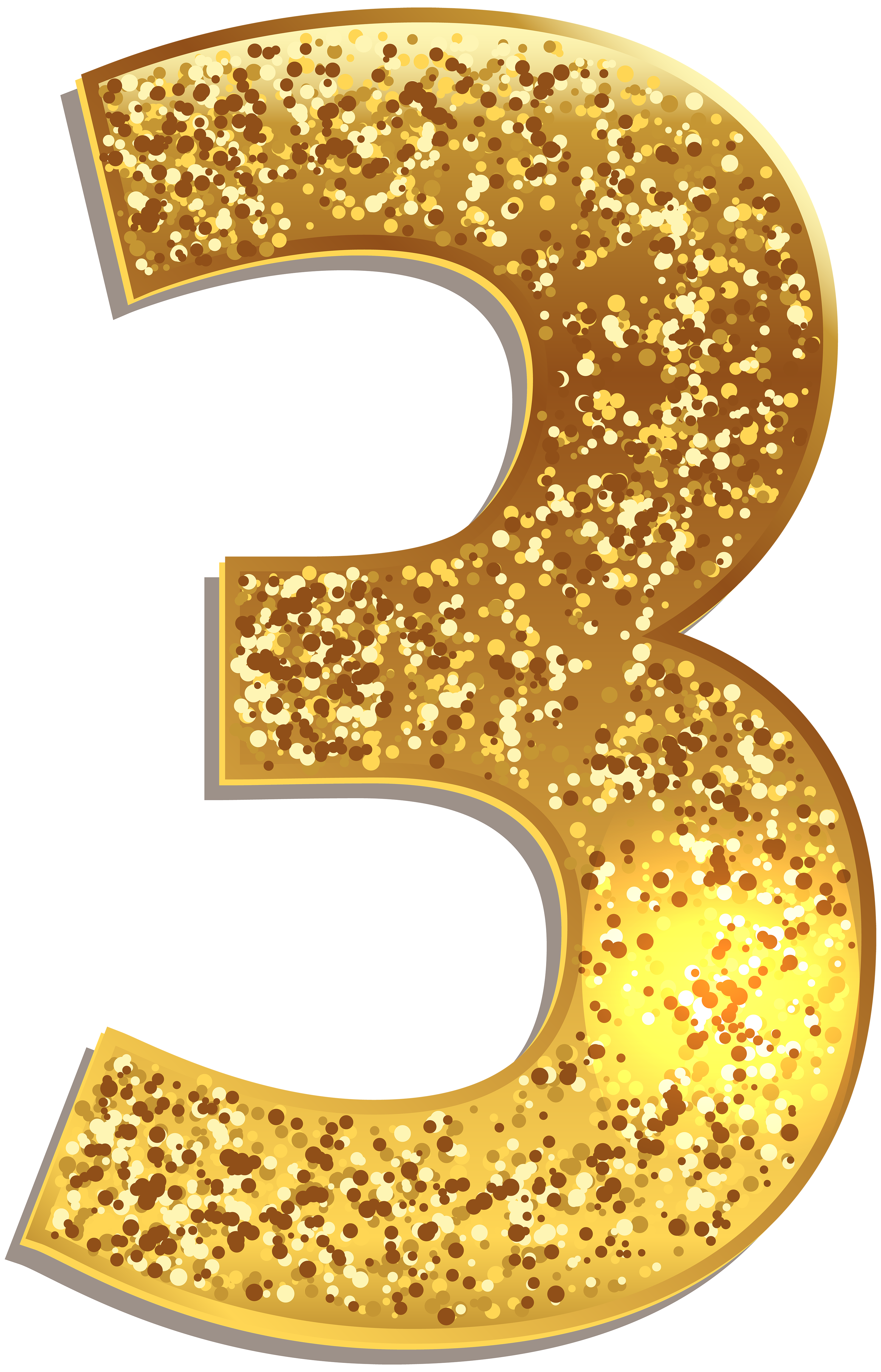 Number Three Gold Shining Png Clip Art Image