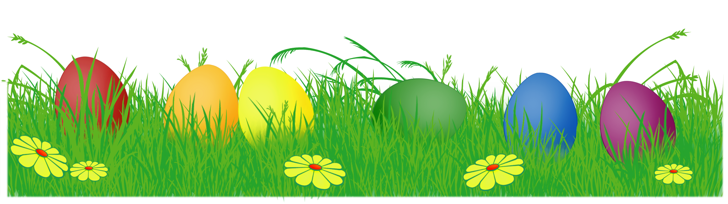 Easter Borders of Green Grass and Eggs, Vectors